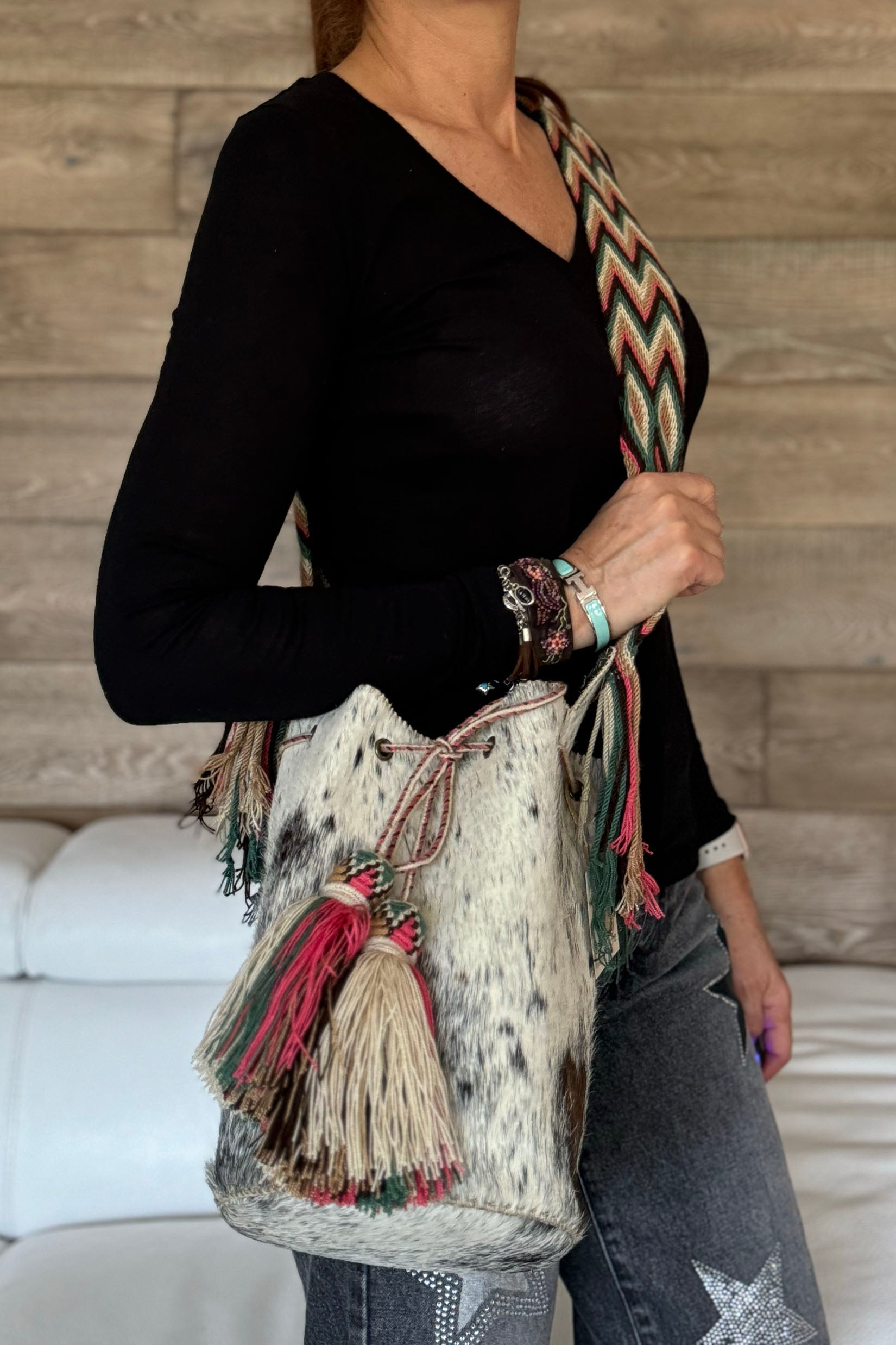 APÜNÜ BUCKET BAG LARGE FURRY / WH&BRW - DARK OLIVE #100016