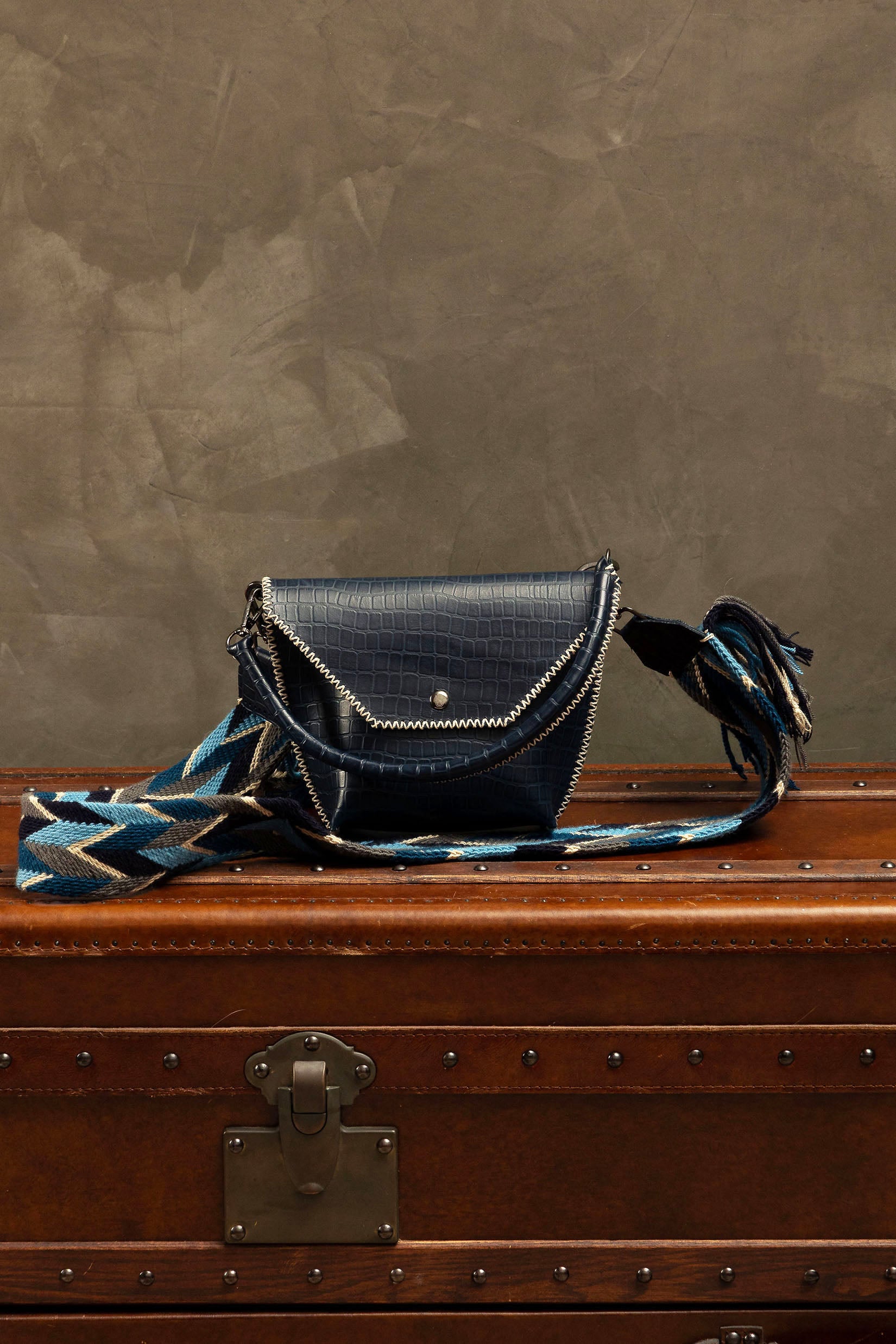 PIAMA TOTE BAG X-SMALL / CROCO NAVY - NAVY  #340016