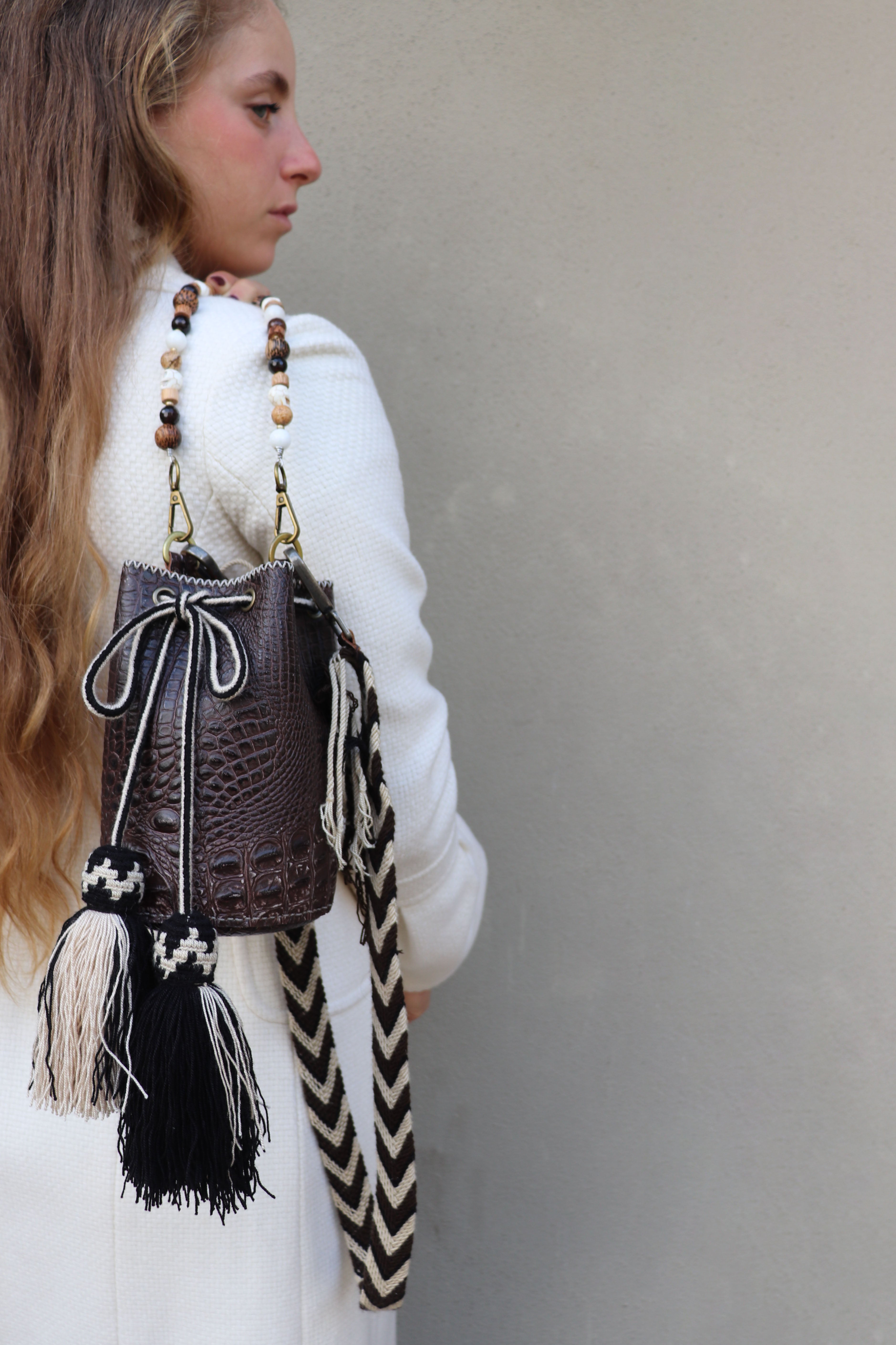 APÜNÜ BUCKET BAG X-SMALL / BRW CROCO - OLIVE #360001