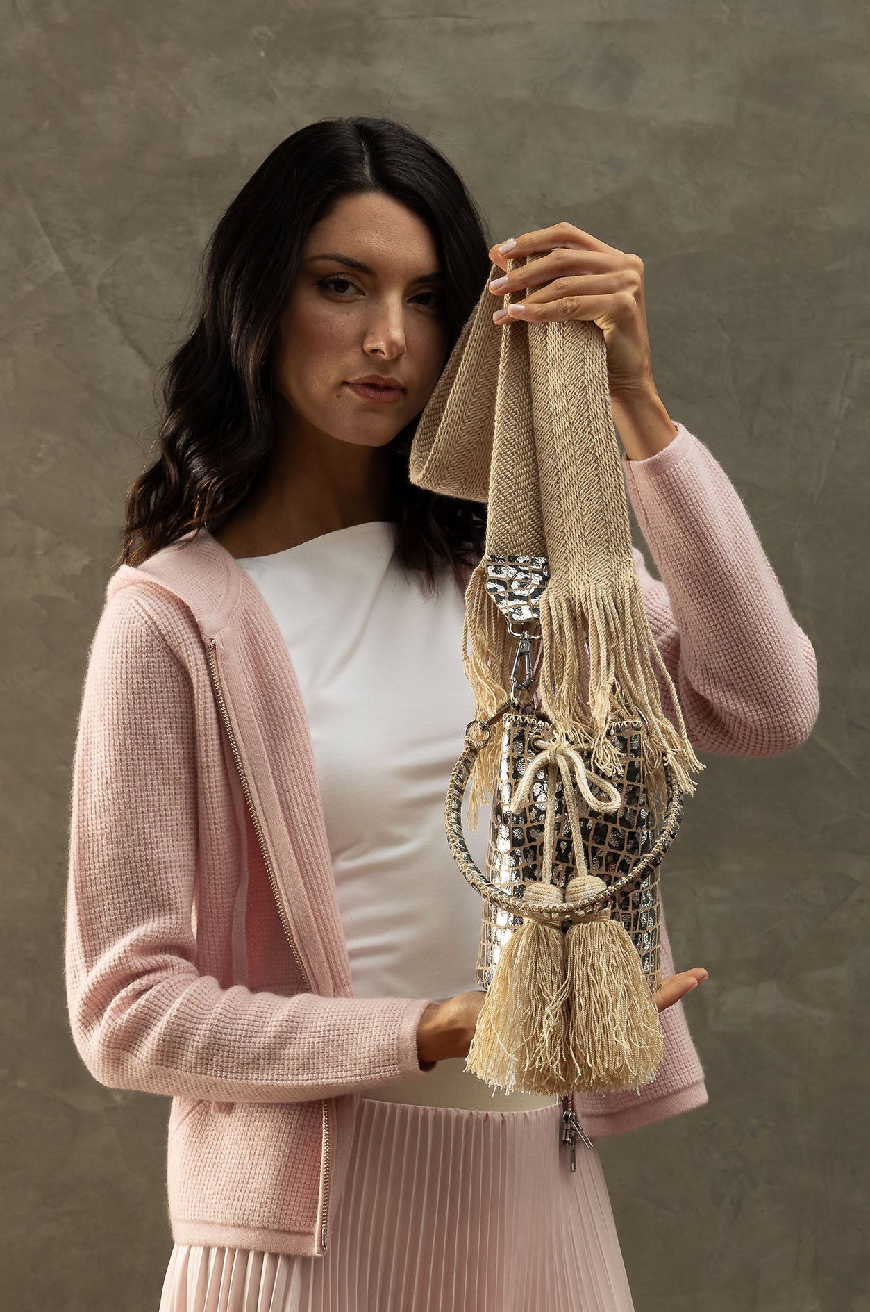 APÜNÜ BUCKET BAG X-SMALL CROCO MIX / SILVER GRAY - BEIGE #360011