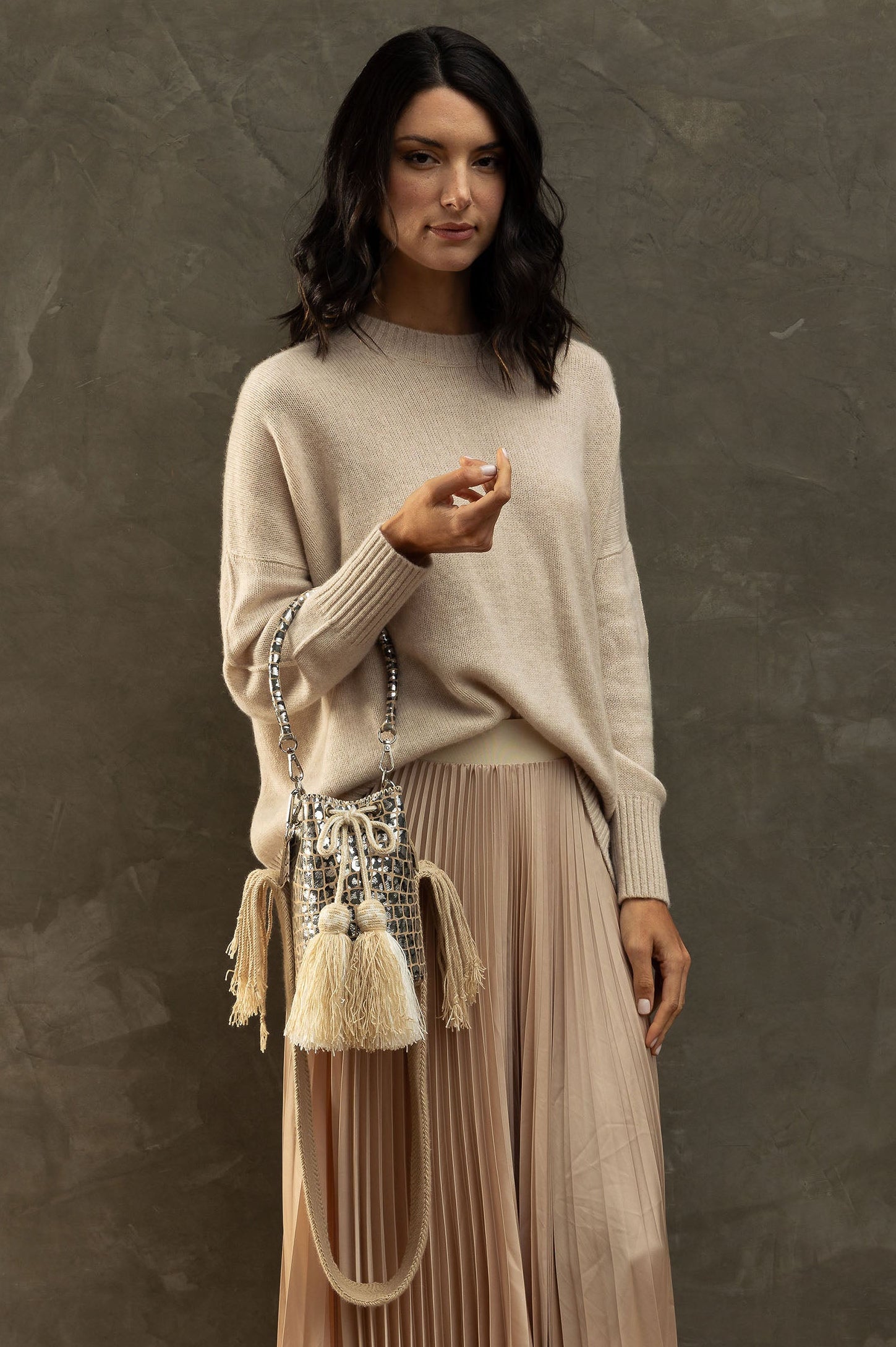 APÜNÜ BUCKET BAG X-SMALL CROCO MIX / SILVER GRAY - BEIGE #360011