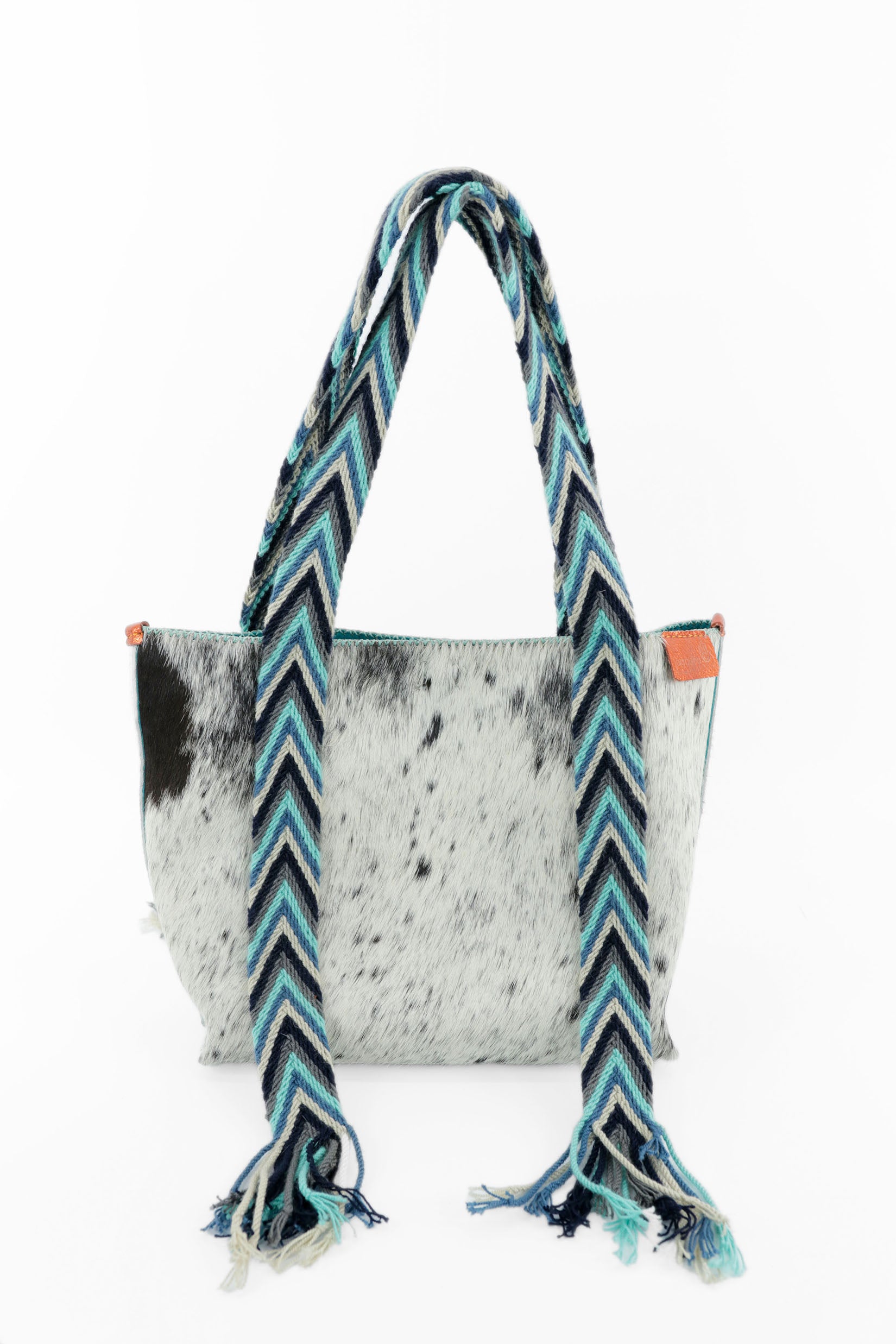 PIAMA TOTE BAG MEDIUM FURRY / WH&BLK - TURQUOISE #190007