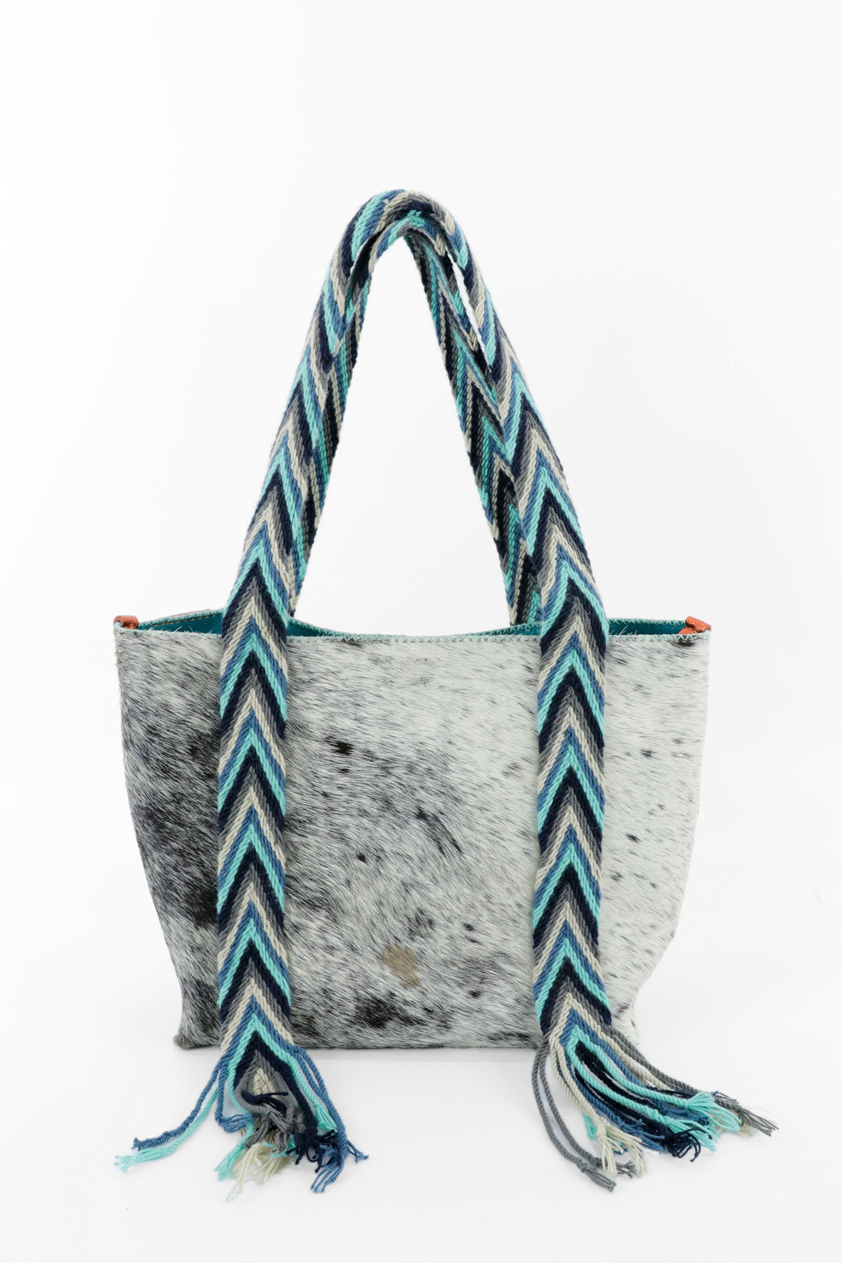 PIAMA TOTE BAG MEDIUM FURRY / WH&BLK - TURQUOISE #190007