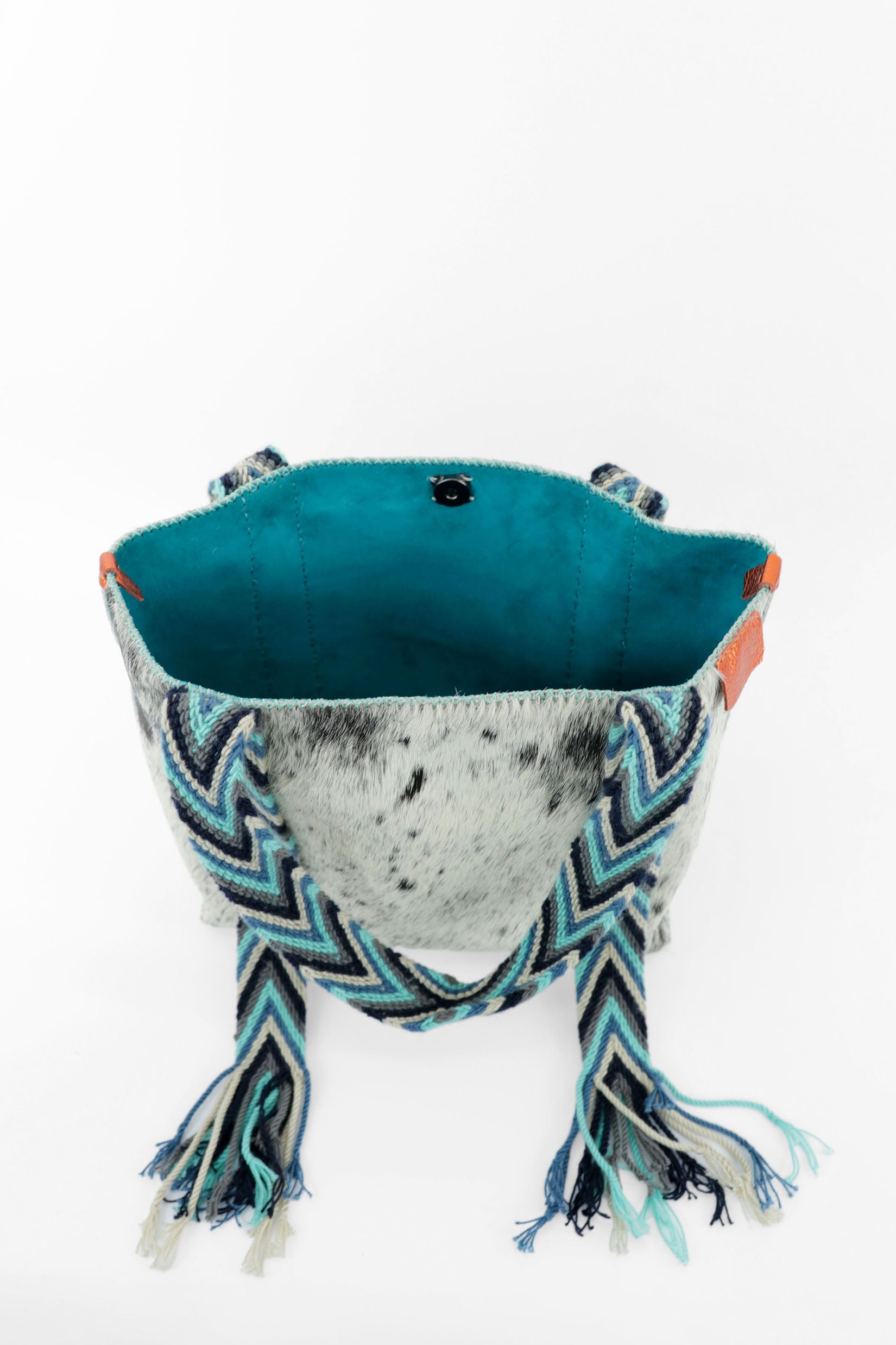 PIAMA TOTE BAG MEDIUM FURRY / WH&BLK - TURQUOISE #190007