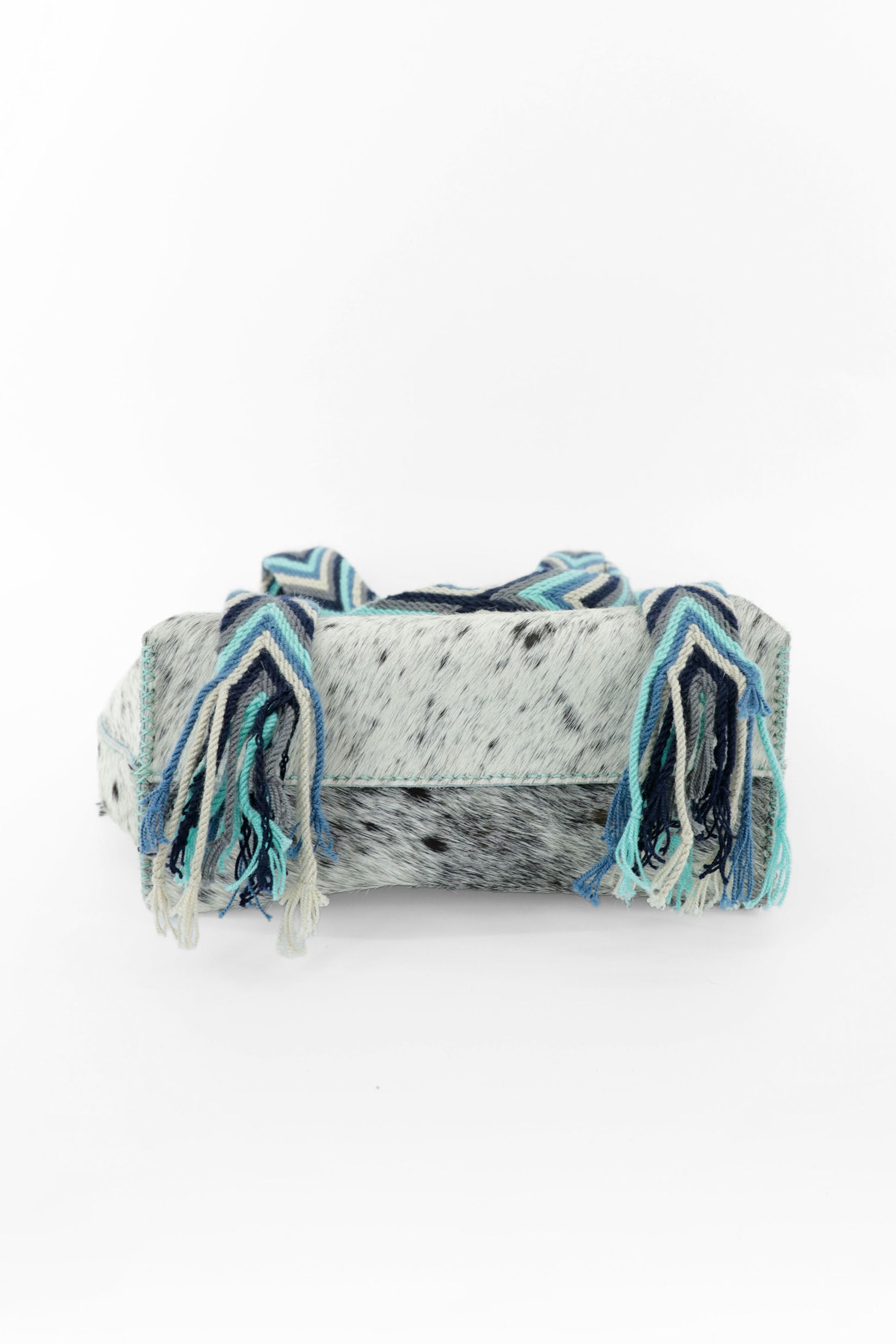 PIAMA TOTE BAG MEDIUM FURRY / WH&BLK - TURQUOISE #190007