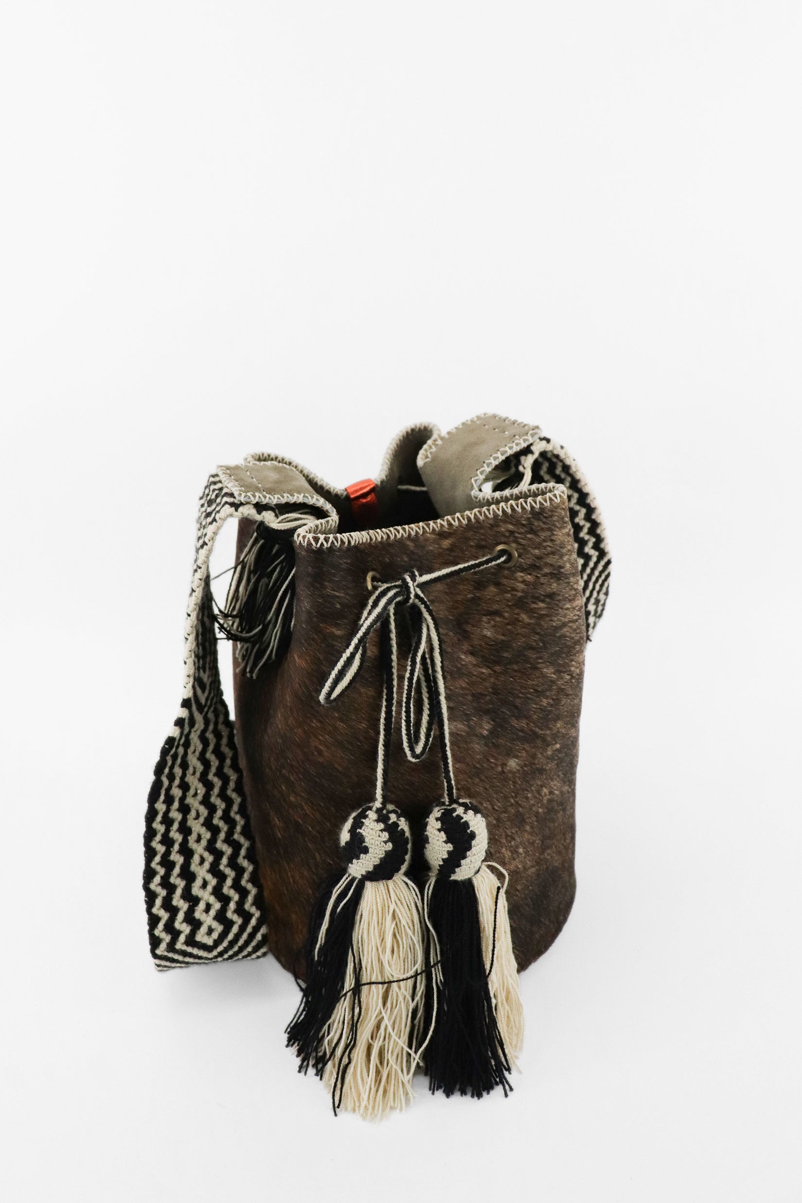 APÜNÜ BUCKET BAG LARGE FURRY / TAUP&BLK  - BEIGE #100005