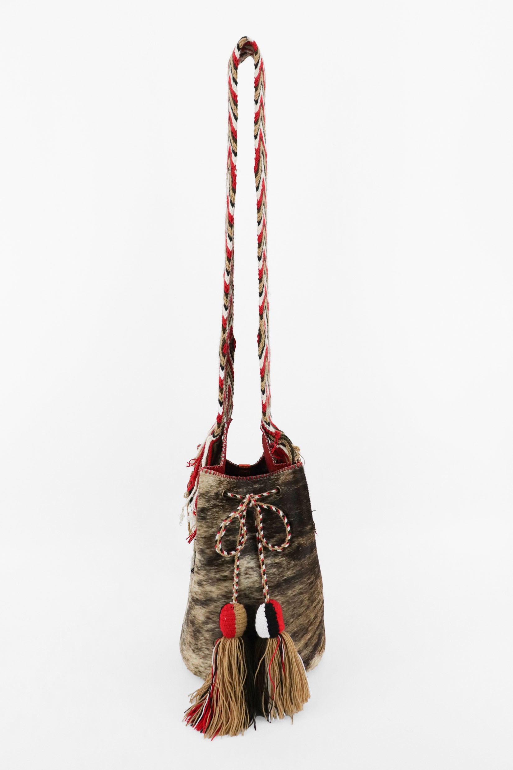 APÜNÜ BUCKET BAG LARGE FURRY / TAUP&BLK  - RED #100004