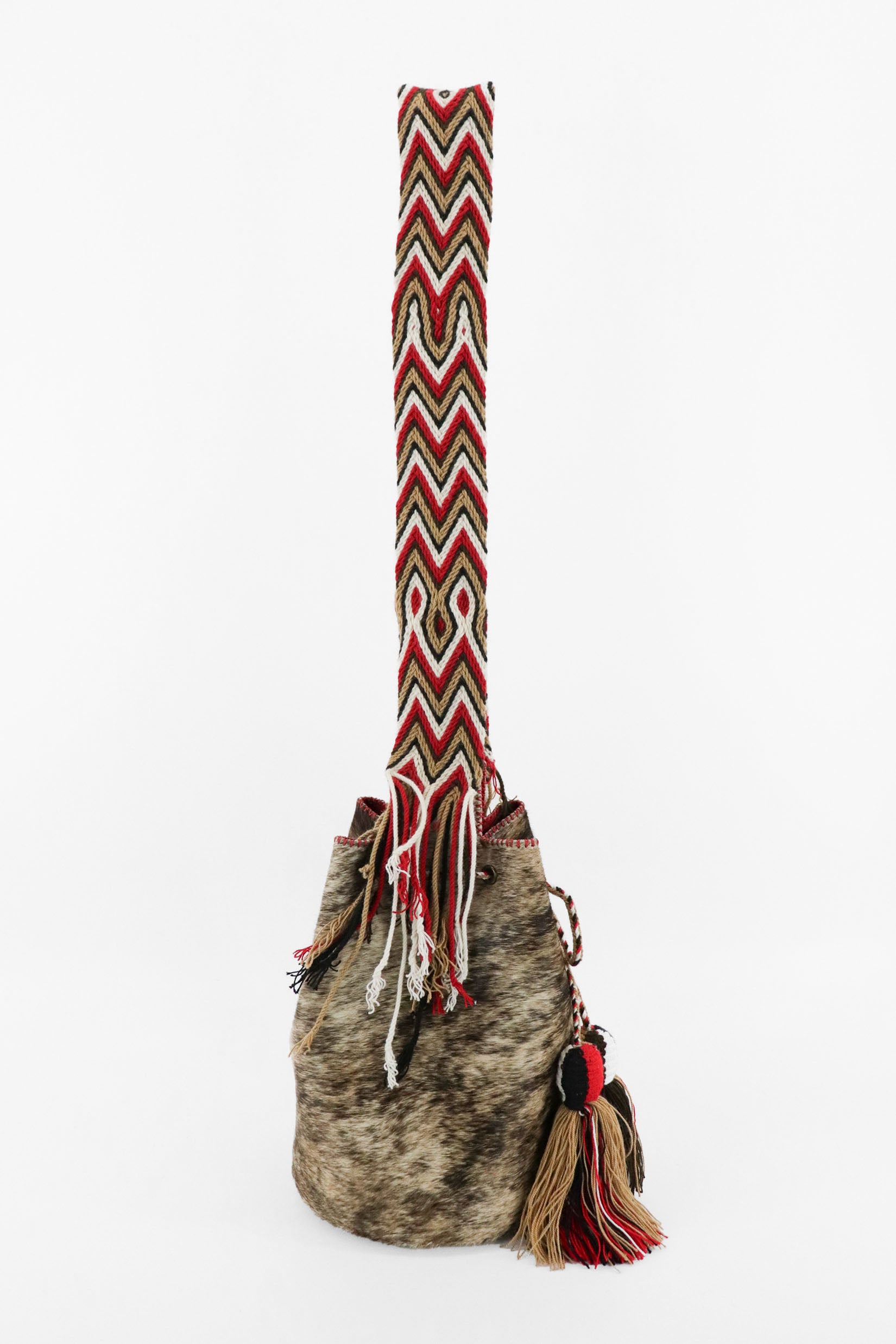 APÜNÜ BUCKET BAG LARGE FURRY / TAUP&BLK  - RED #100004