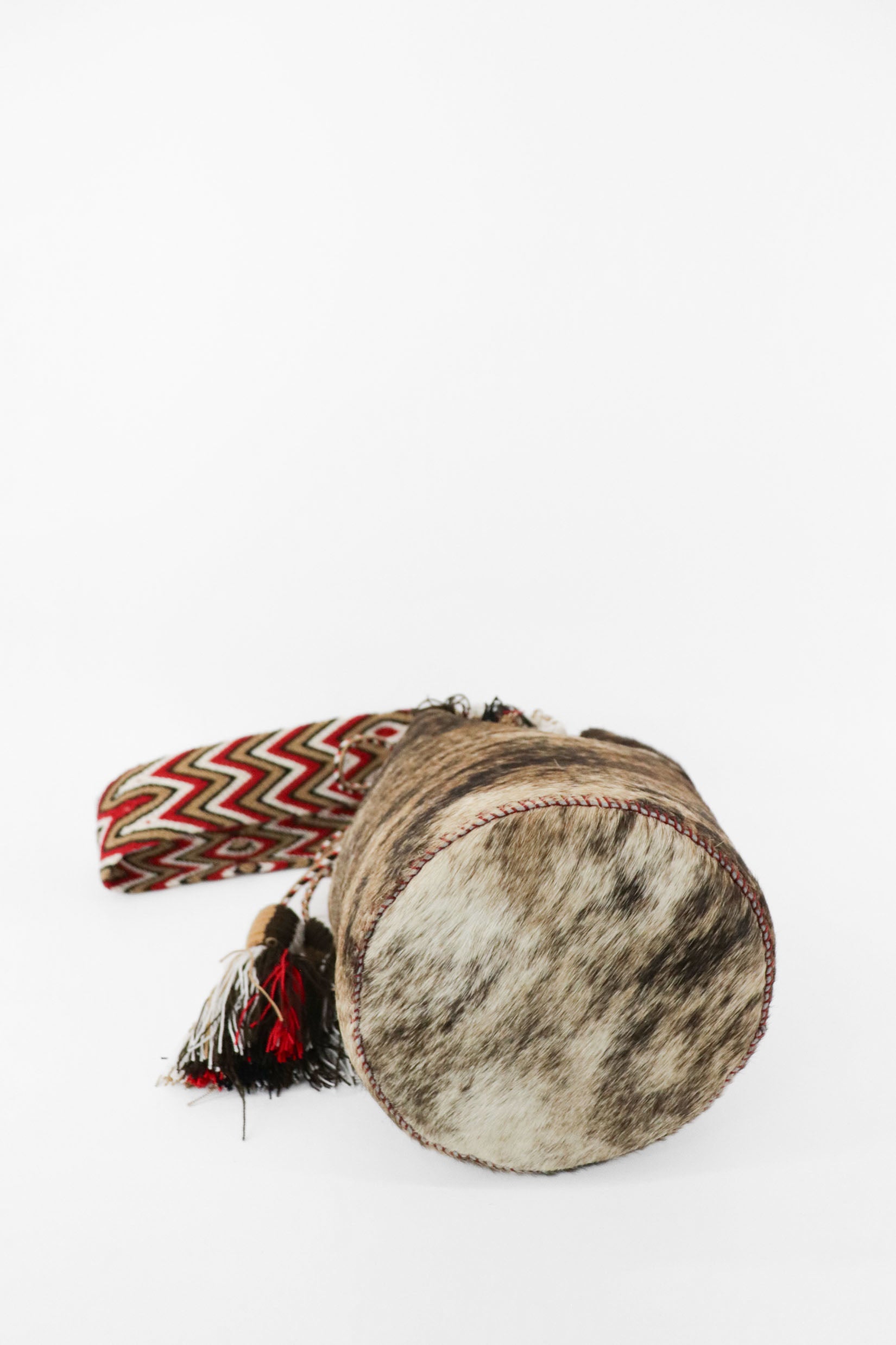 APÜNÜ BUCKET BAG LARGE FURRY / TAUP&BLK  - RED #100004
