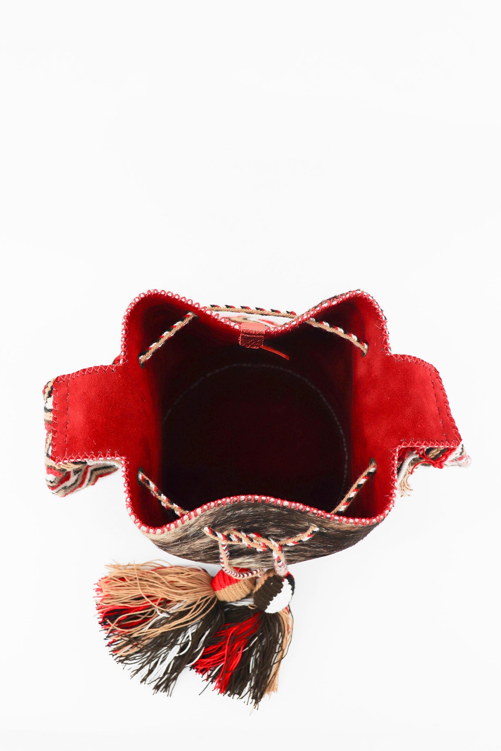APÜNÜ BUCKET BAG LARGE FURRY / TAUP&BLK  - RED #100004