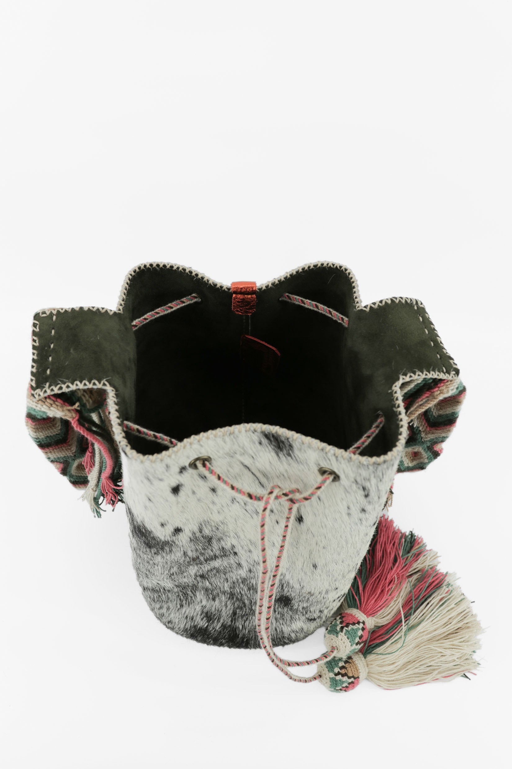 APÜNÜ BUCKET BAG LARGE FURRY / WH&BRW - DARK OLIVE #100016