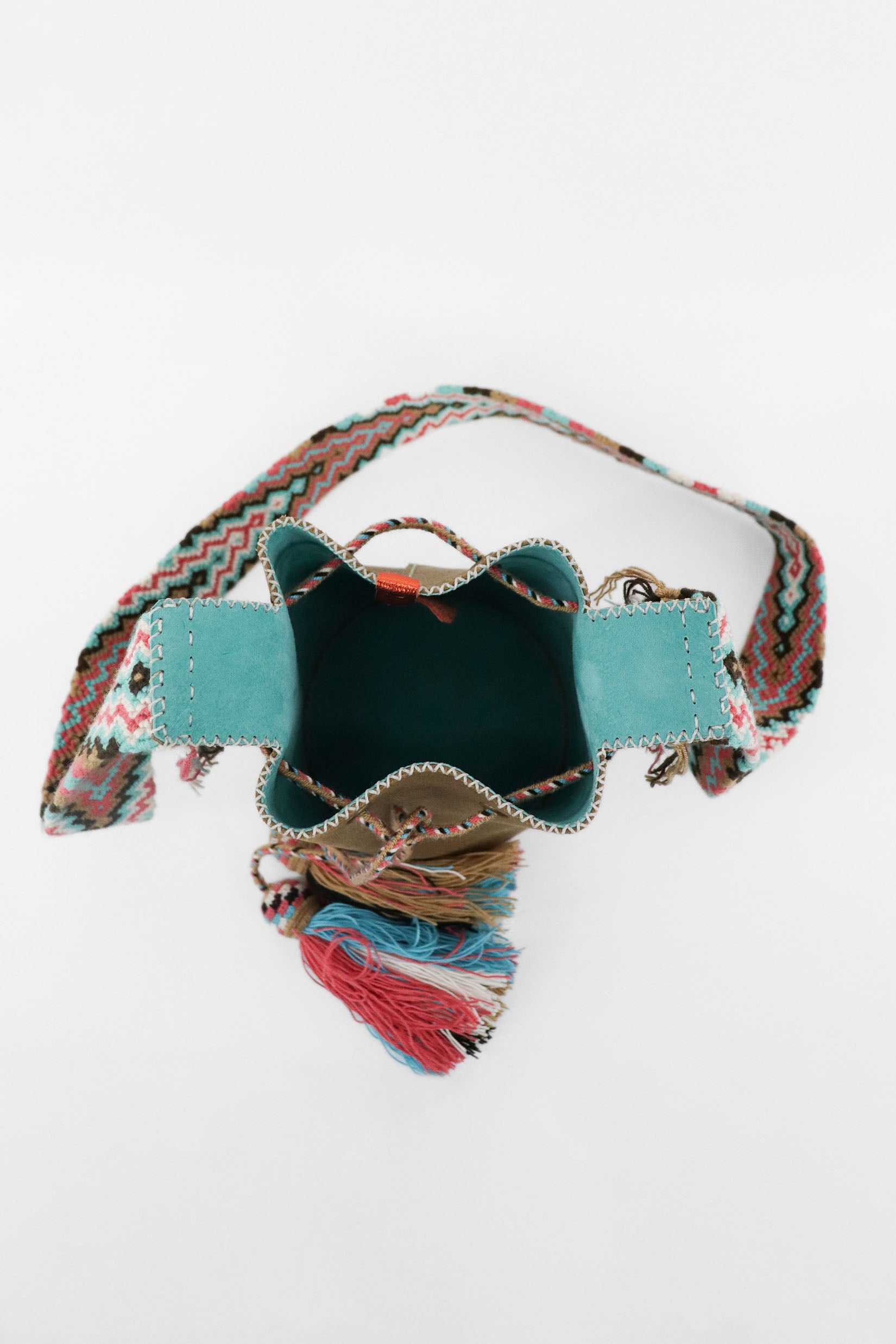 APÜNÜ BUCKET BAG SMALL / DARK CAMEL - LIGHT TURQUOISE #120006