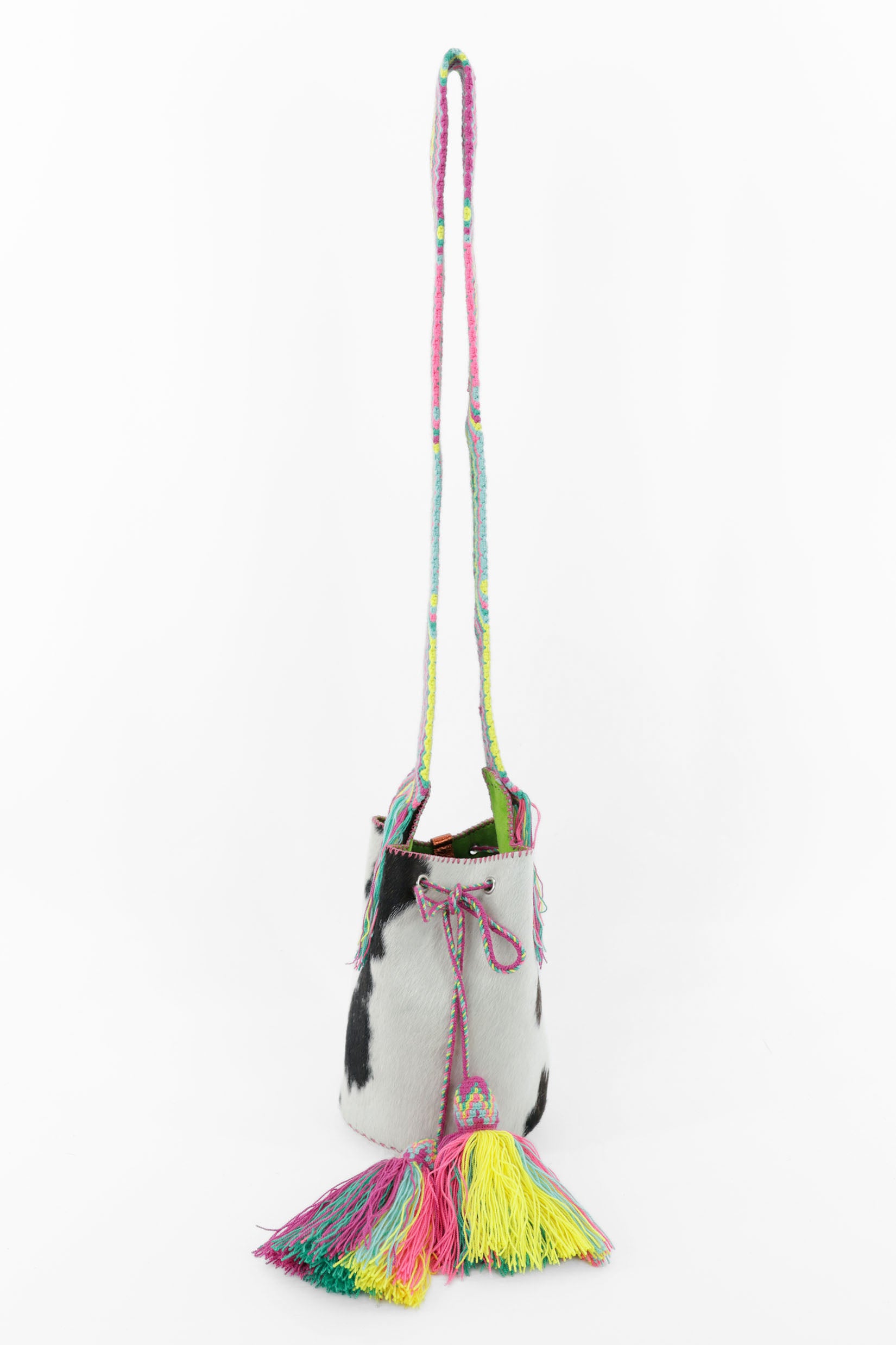 APÜNÜ BUCKET BAG SMALL FURRY / BLK&WH - LIGHT LIME GREEN #130012