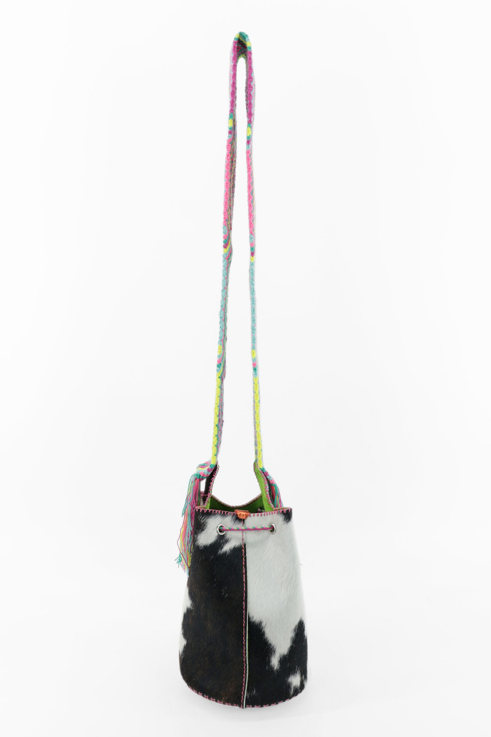 APÜNÜ BUCKET BAG SMALL FURRY / BLK&WH - LIGHT LIME GREEN #130012