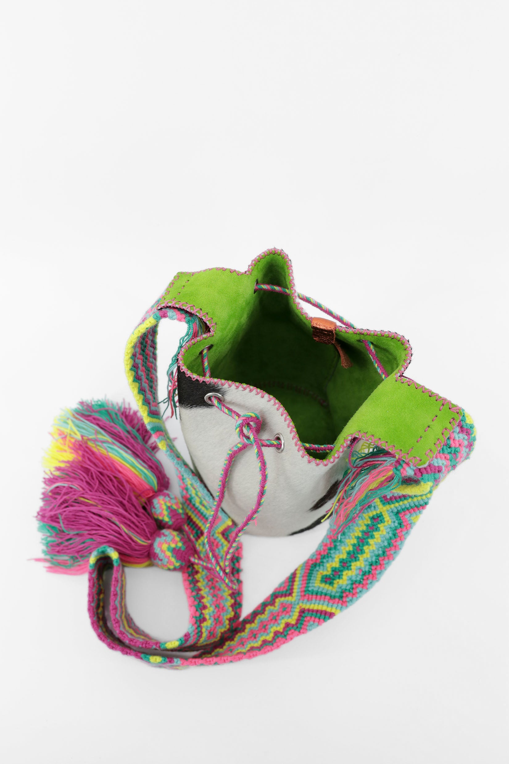 APÜNÜ BUCKET BAG SMALL FURRY / BLK&WH - LIGHT LIME GREEN #130012