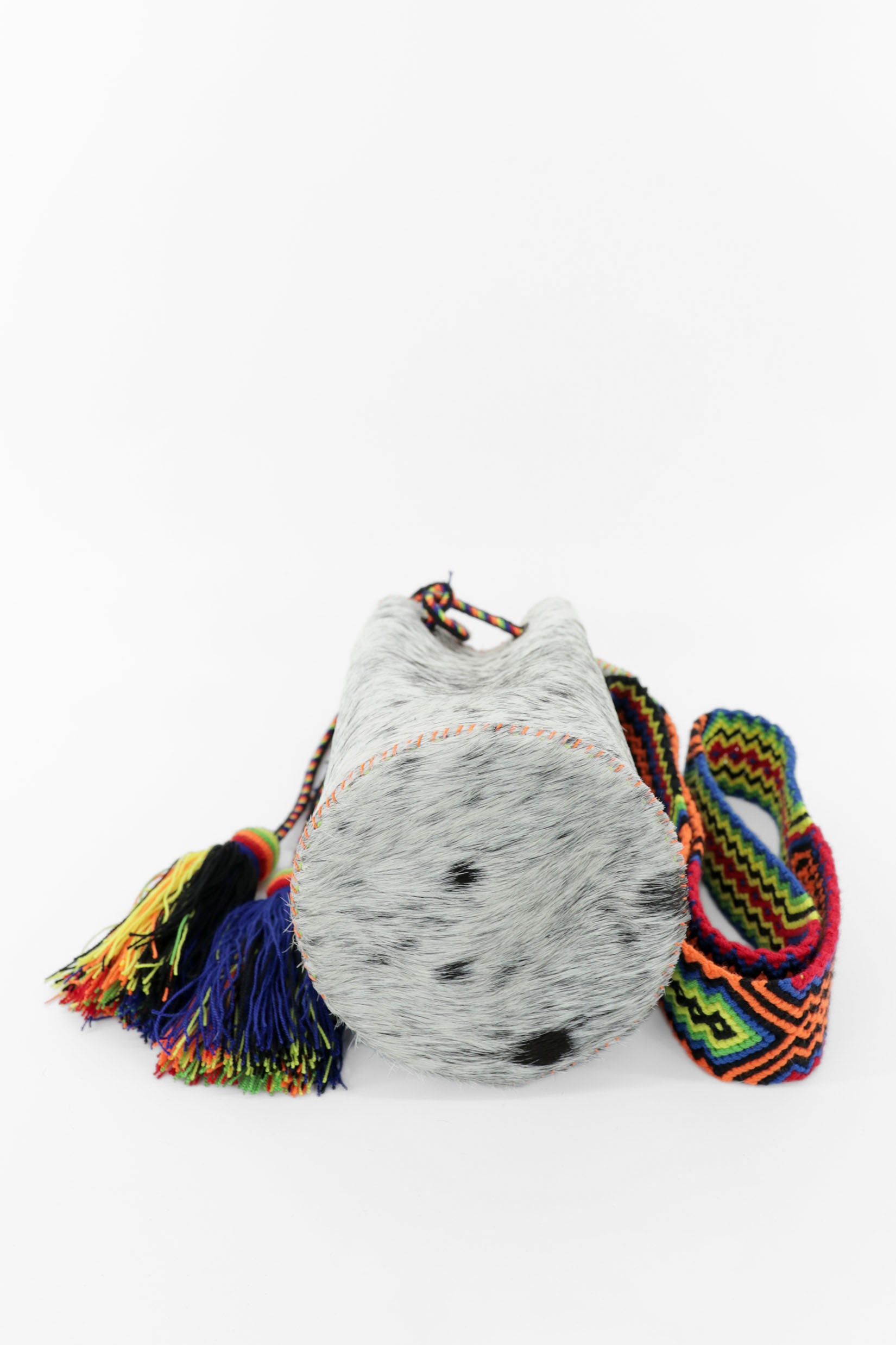 APÜNÜ BUCKET BAG SMALL FURRY / BLK&WH - APPLE GREEN #130013