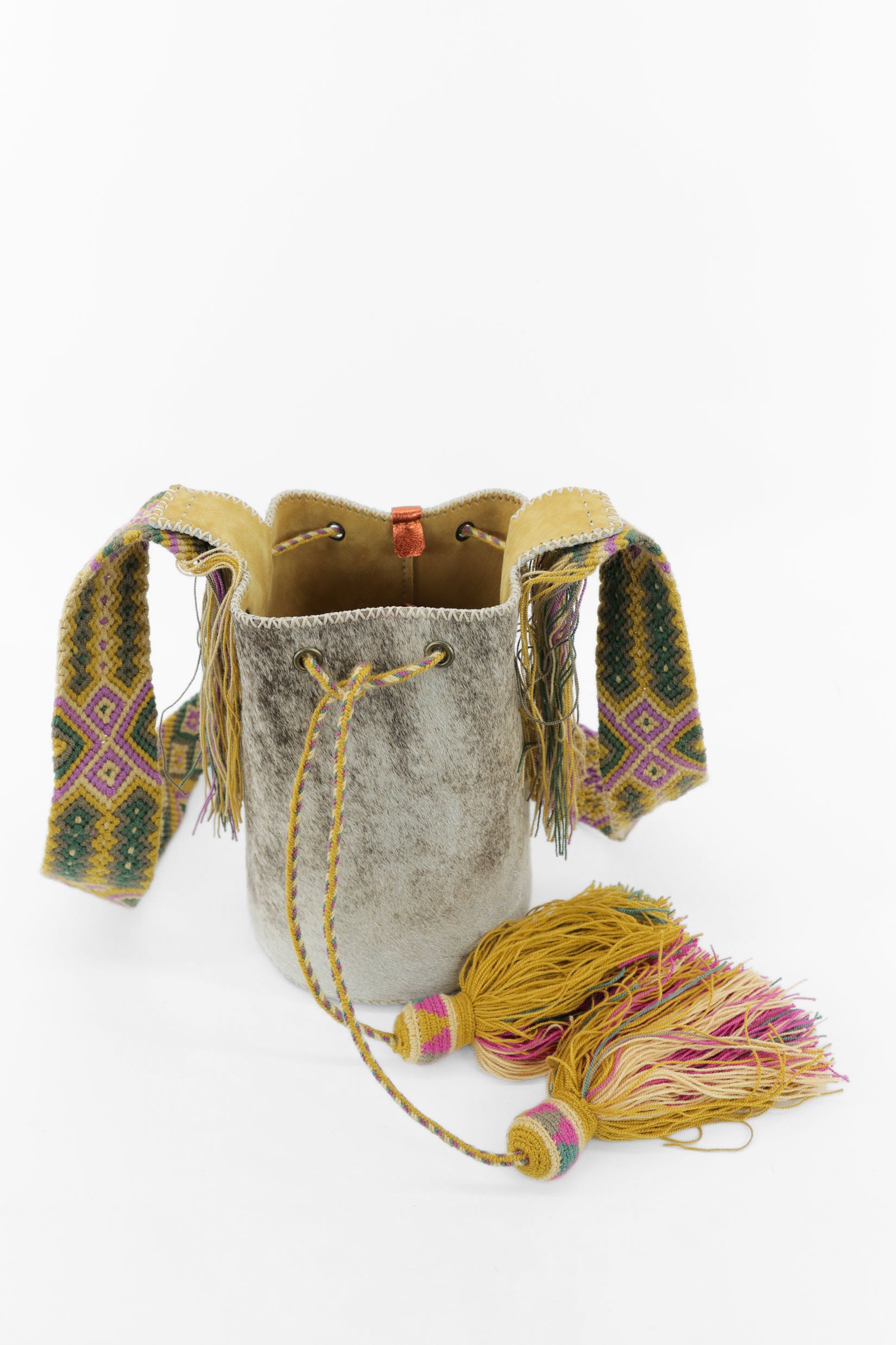 APÜNÜ BUCKET BAG SMALL FURRY / TAUPE&WH - LIGHT MUSTARD #130007