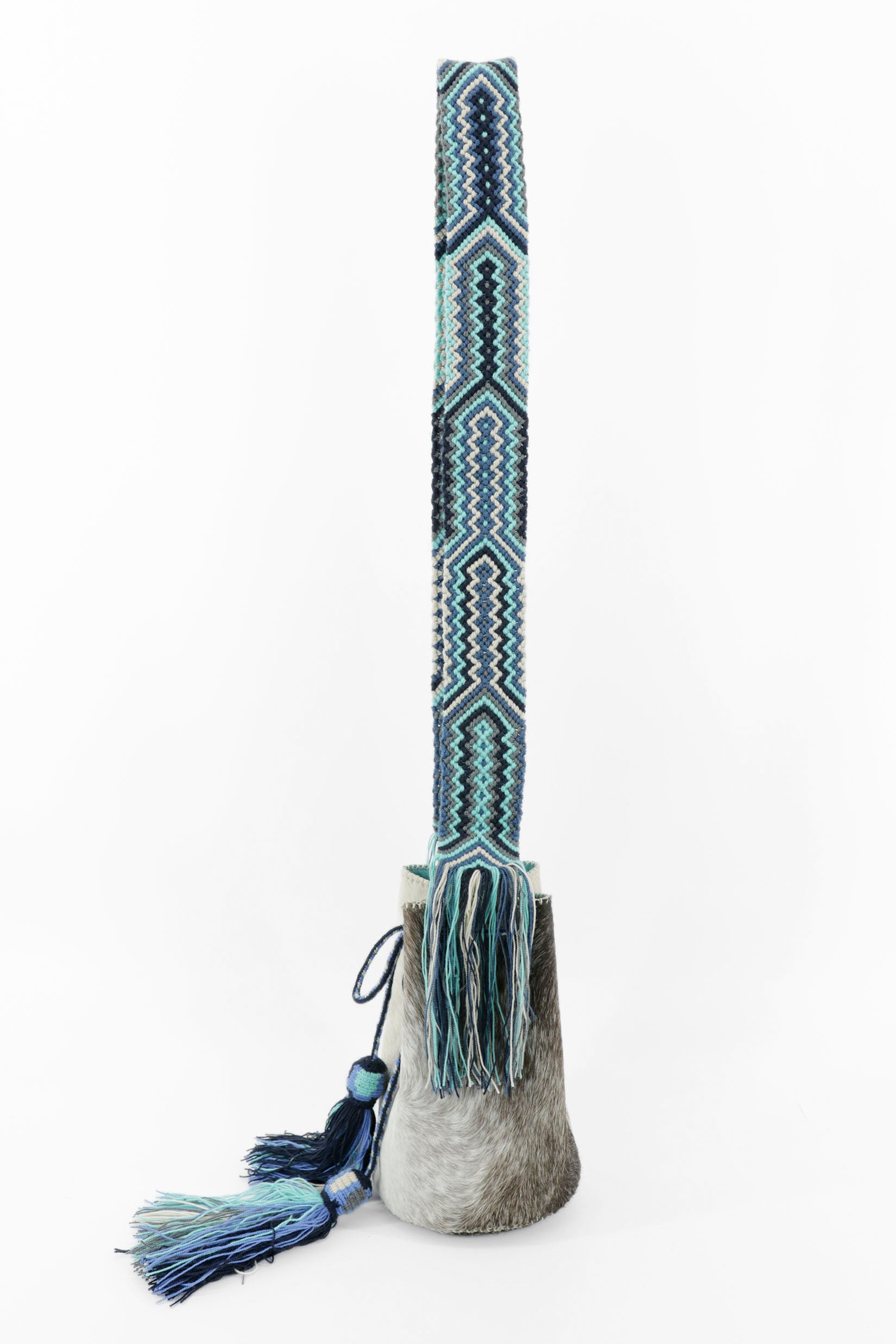 APÜNÜ BUCKET BAG SMALL FURRY / WH&TAUPE - LIGHT TURQUOISE #130010