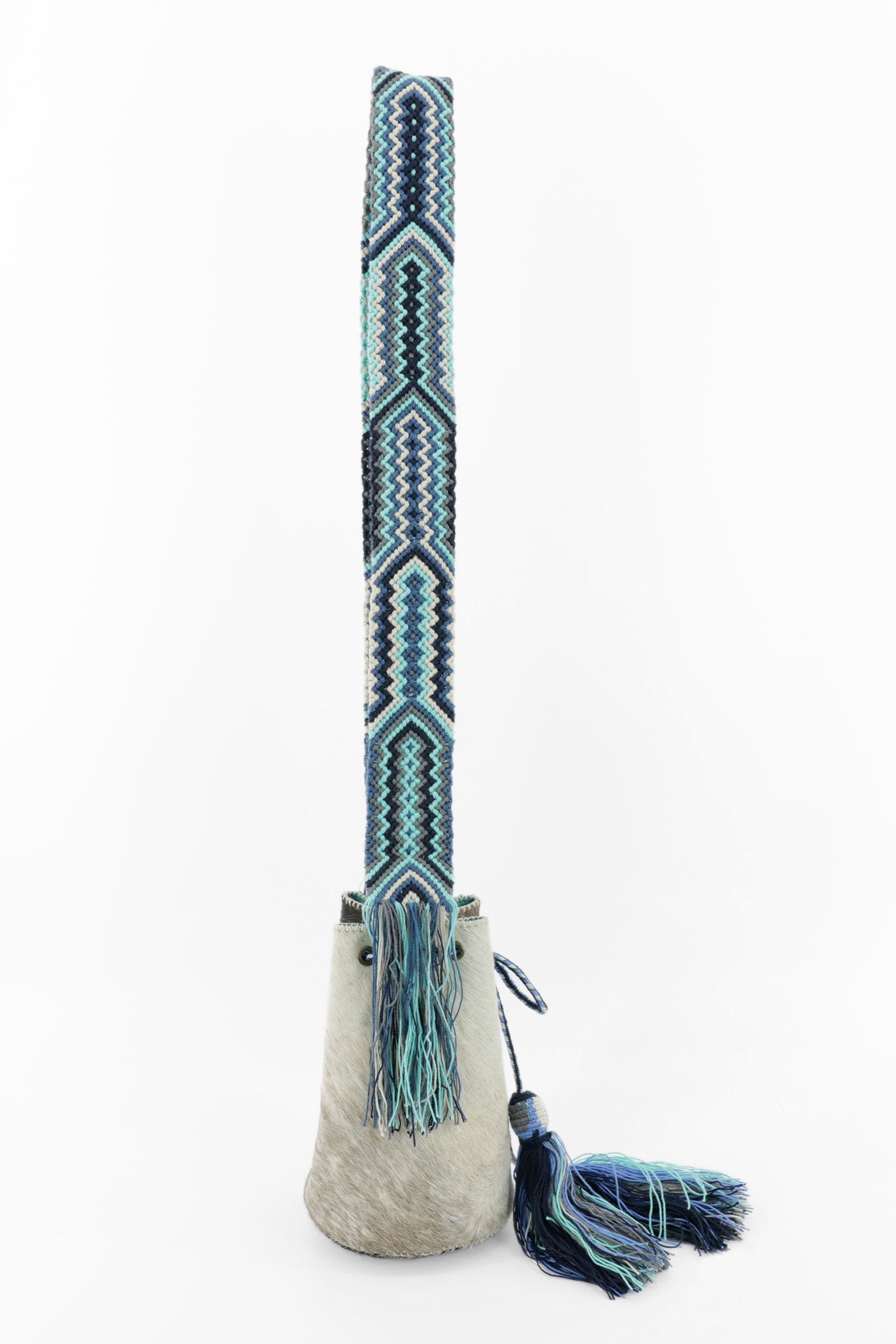 APÜNÜ BUCKET BAG SMALL FURRY / WH&TAUPE - LIGHT TURQUOISE #130010