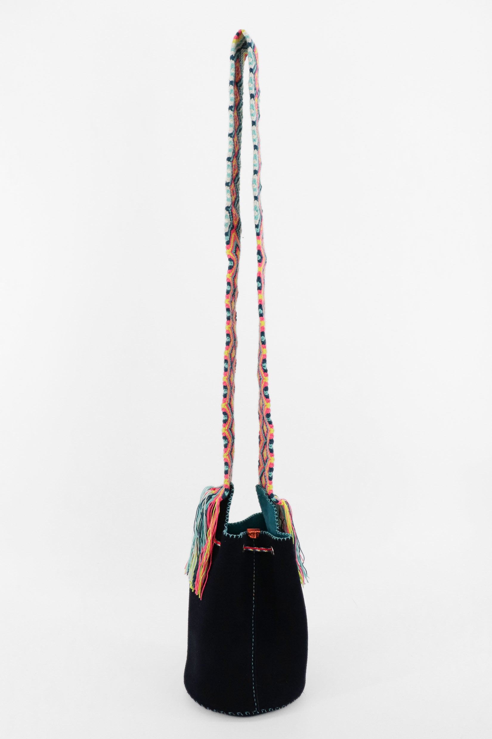 APÜNÜ BUCKET BAG SMALL / NAVY SUEDE - LIGHT TURQUOISE #120013