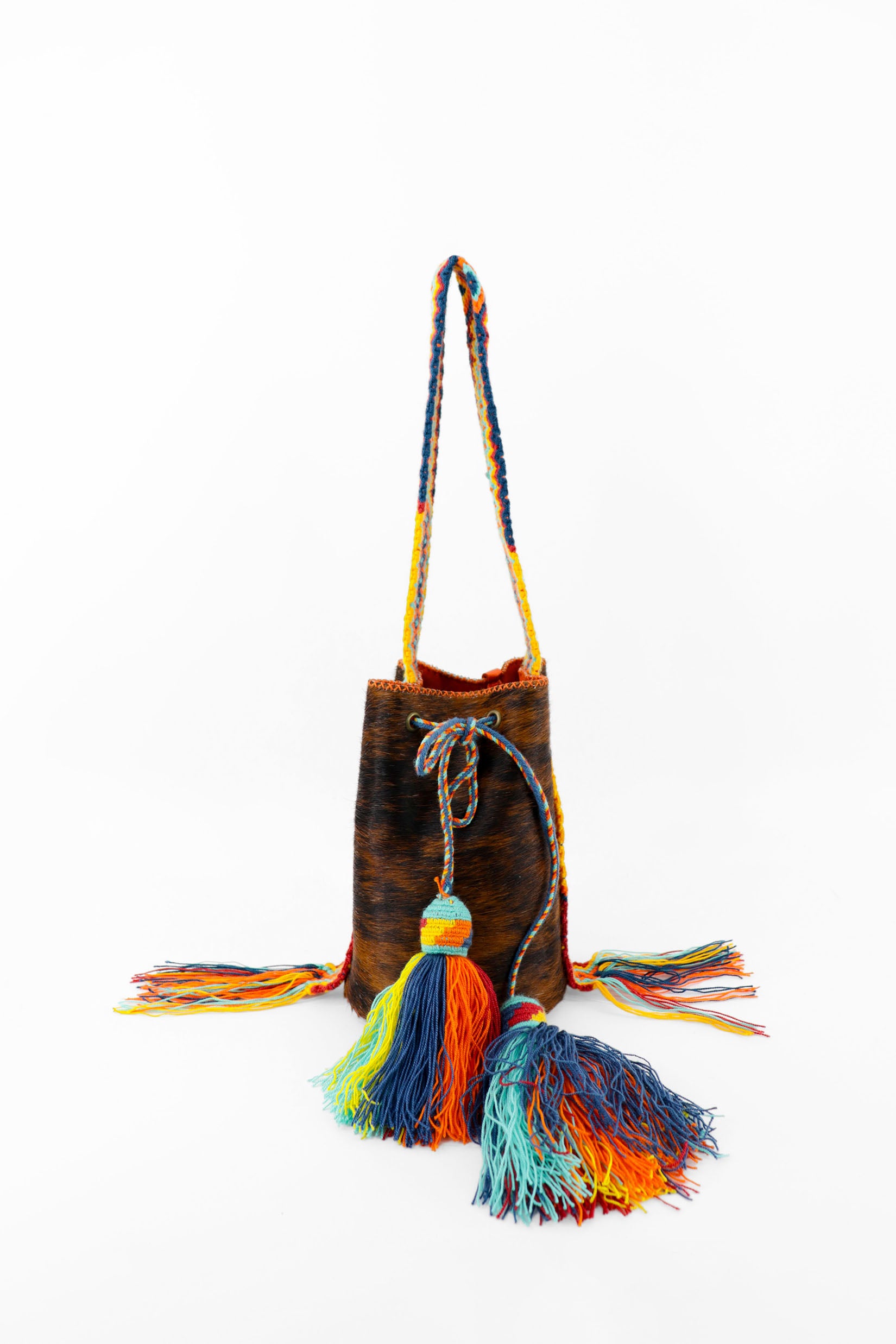 APÜNÜ BUCKET BAG SMALL FURRY / BRW&BLK - ORANGE #140009