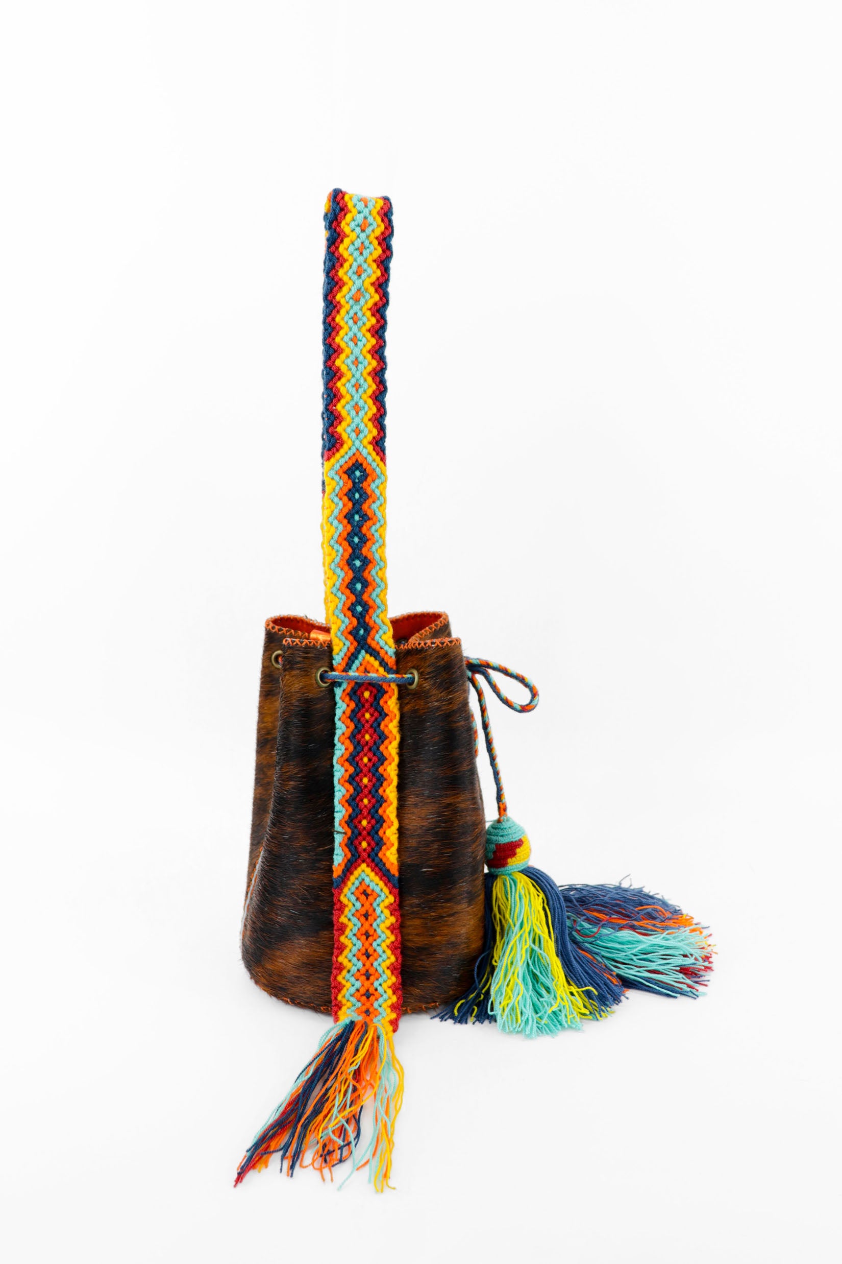 APÜNÜ BUCKET BAG SMALL FURRY / BRW&BLK - ORANGE #140009