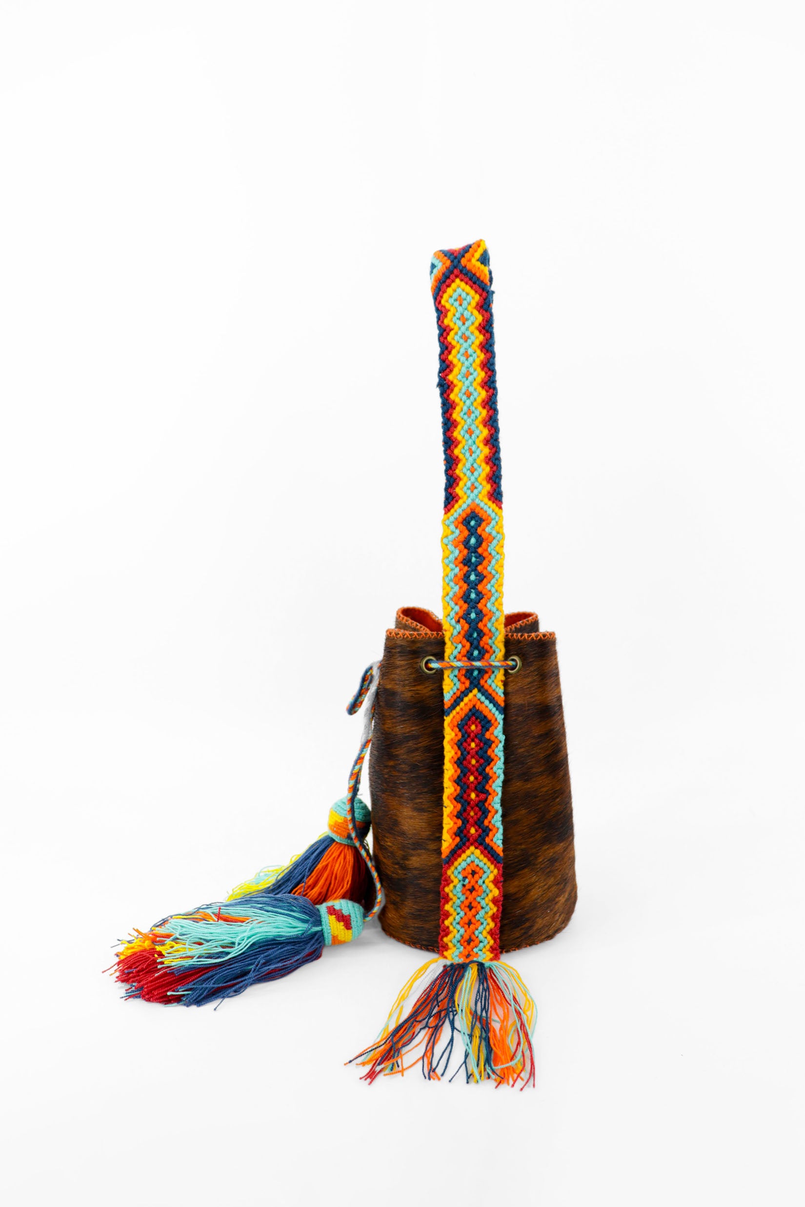 APÜNÜ BUCKET BAG SMALL FURRY / BRW&BLK - ORANGE #140009