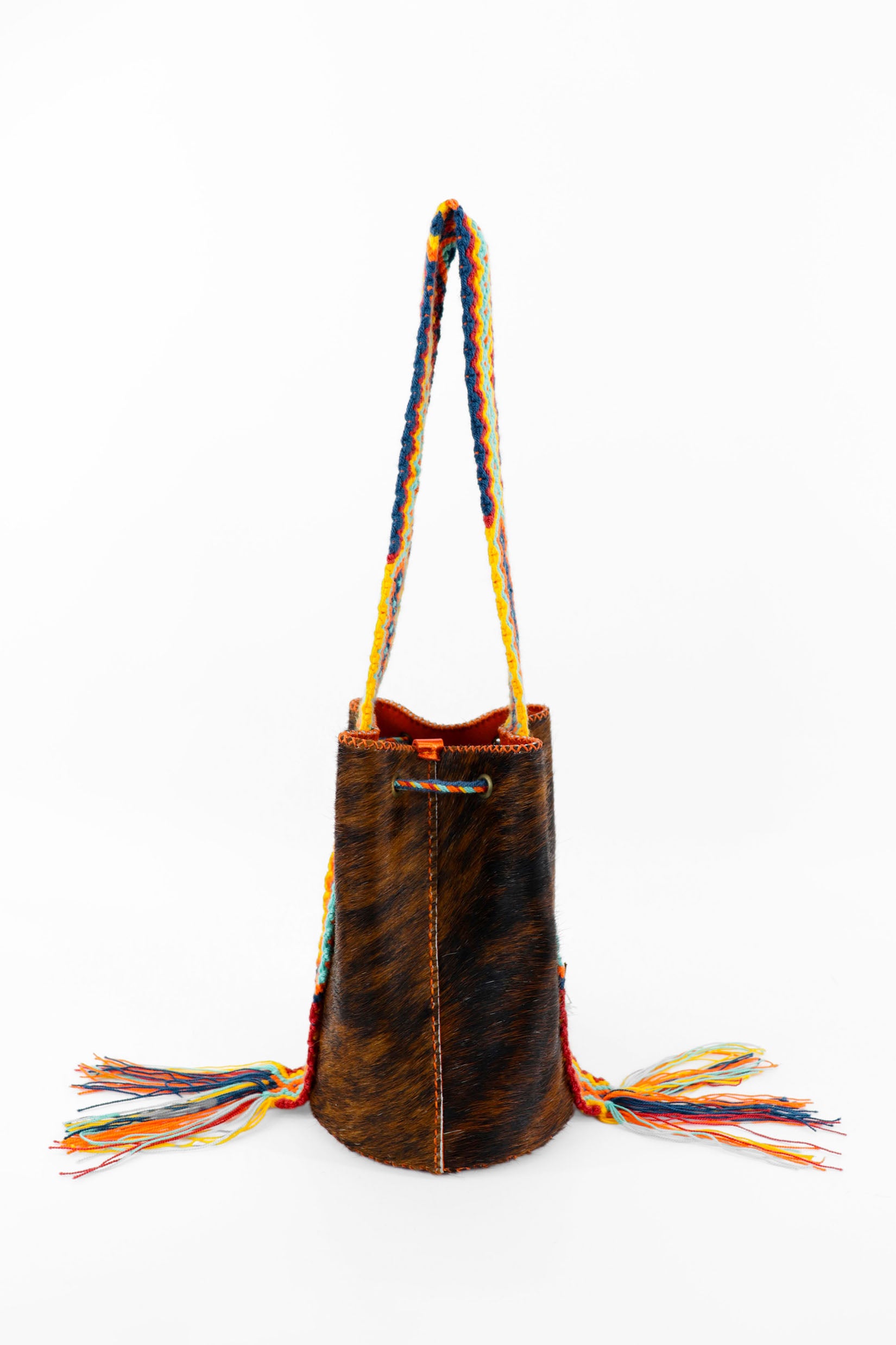 APÜNÜ BUCKET BAG SMALL FURRY / BRW&BLK - ORANGE #140009
