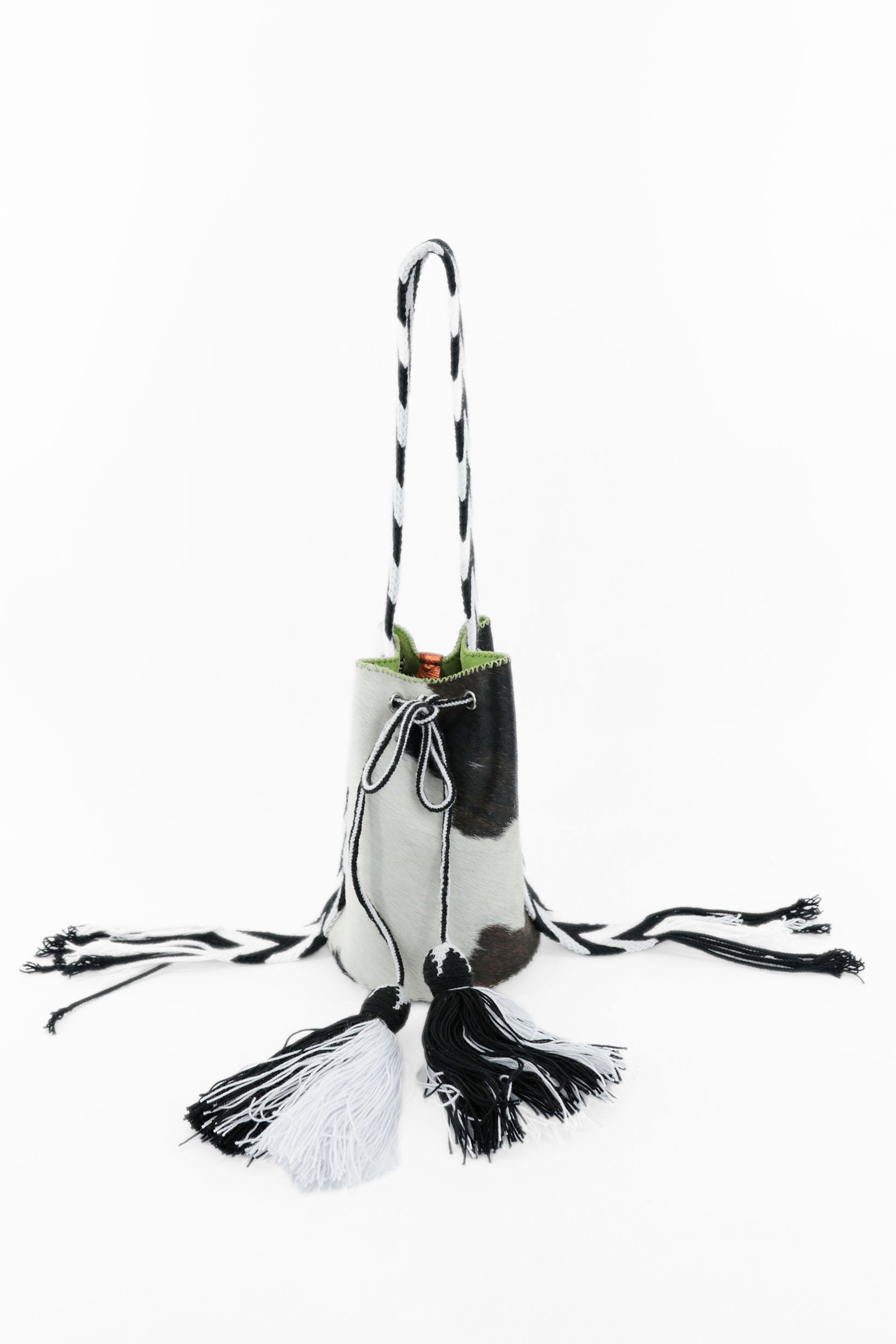 APÜNÜ BUCKET BAG SMALL FURRY / B&W -  LIGHT LIME GREEN #140004