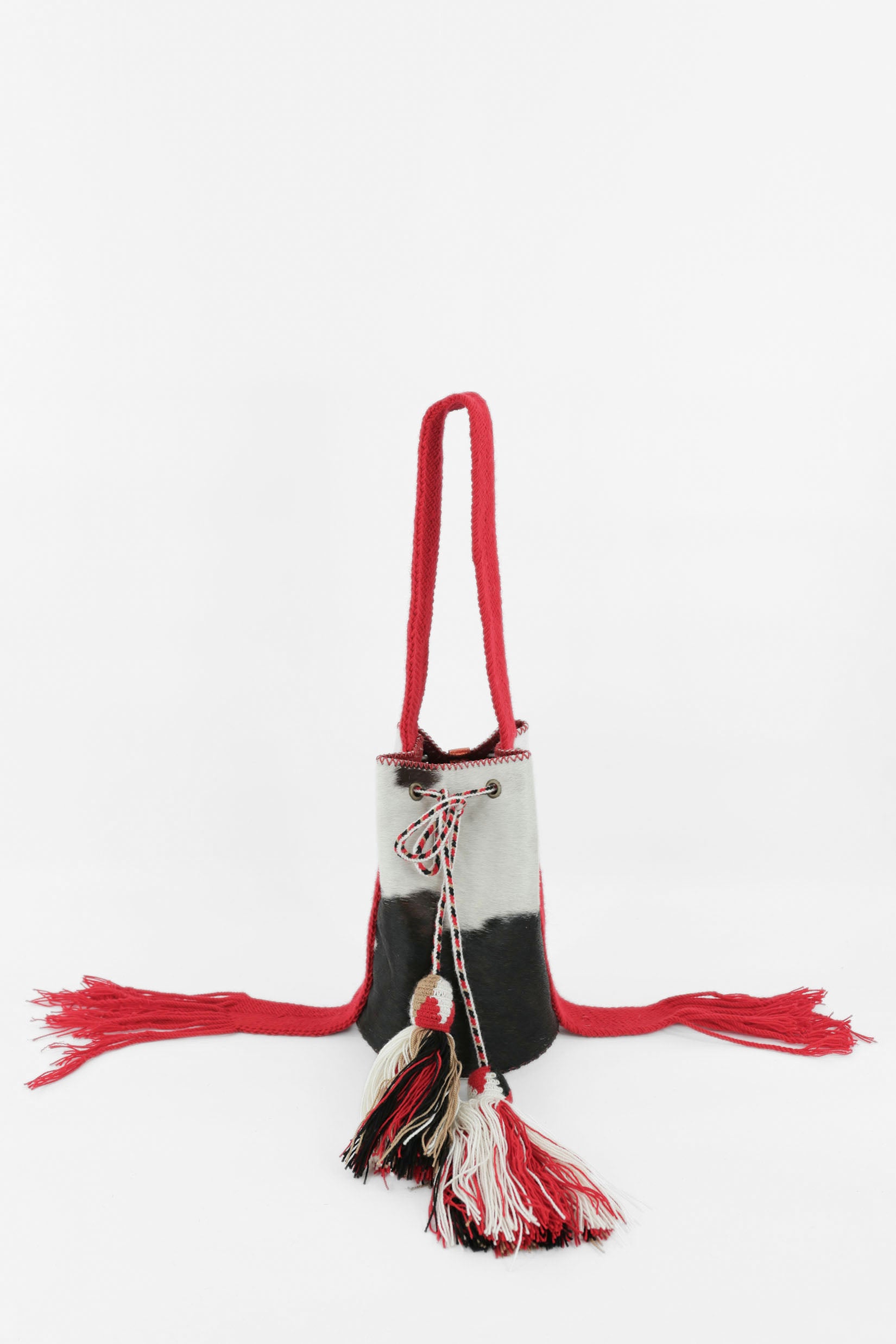 APÜNÜ BUCKET BAG SMALL FURRY B&W - RED #140001