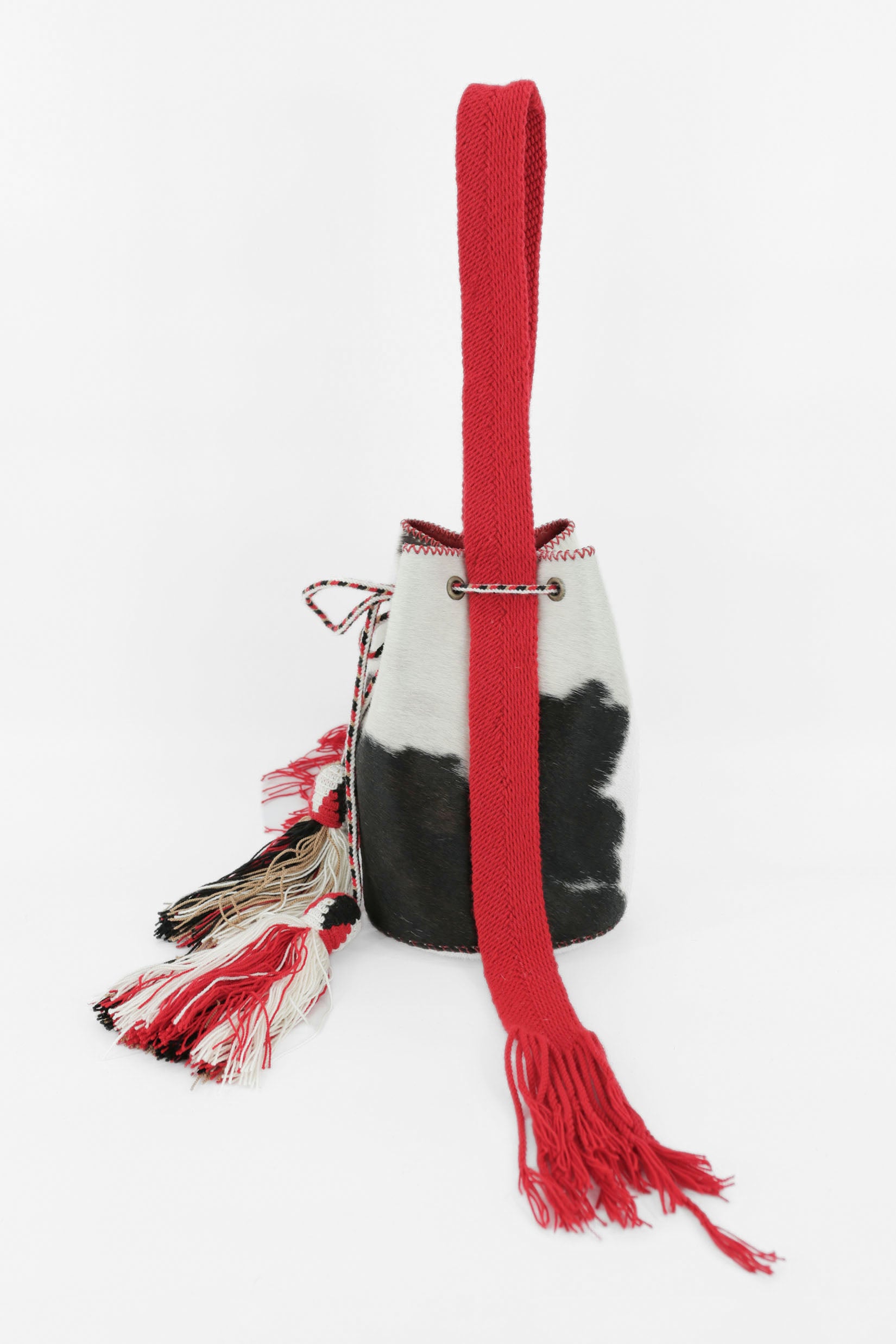 APÜNÜ BUCKET BAG SMALL FURRY B&W - RED #140001