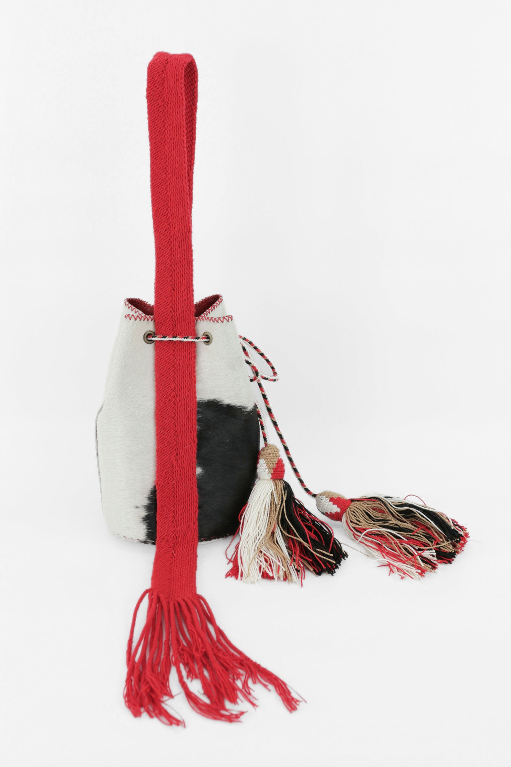 APÜNÜ BUCKET BAG SMALL FURRY B&W - RED #140001
