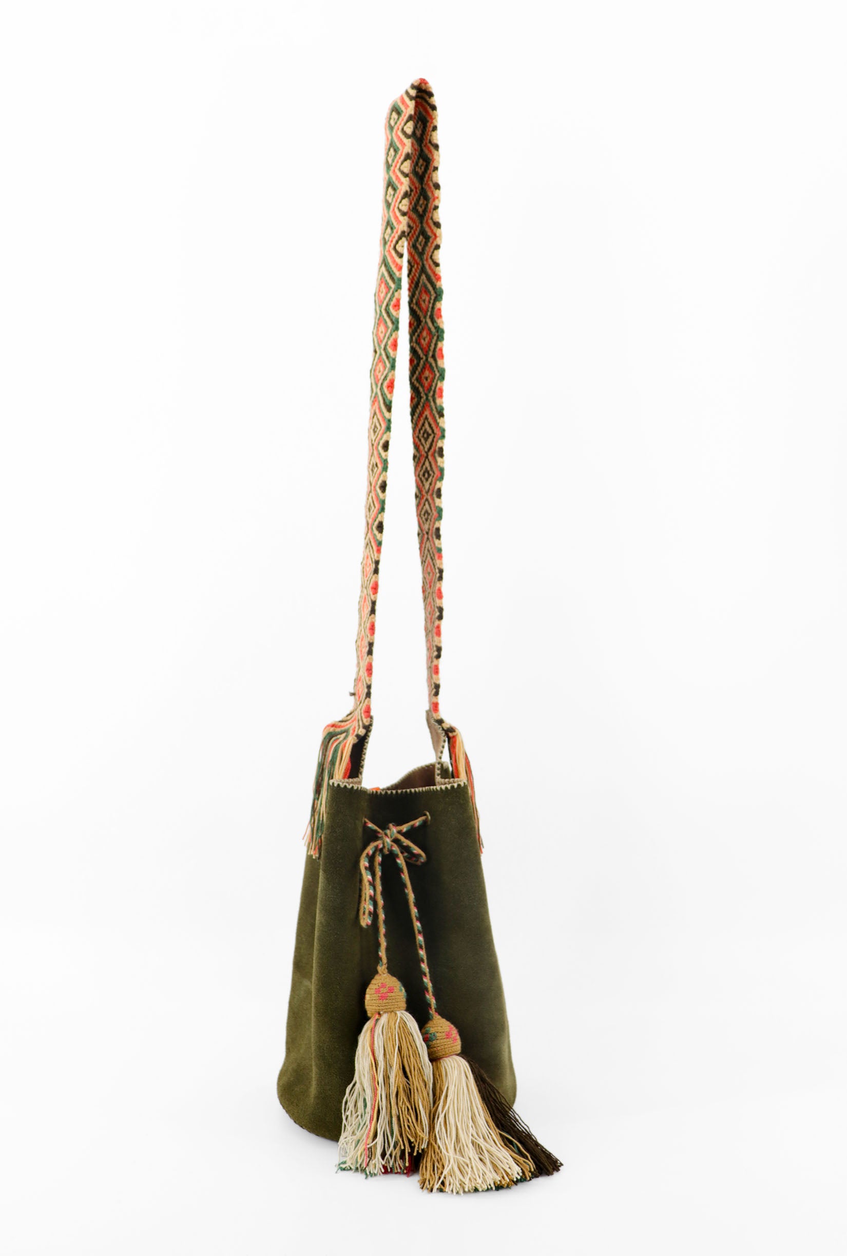 APÜNÜ BUCKET BAG LARGE / OLIVE GREEN SUEDE - BEIGE #110033