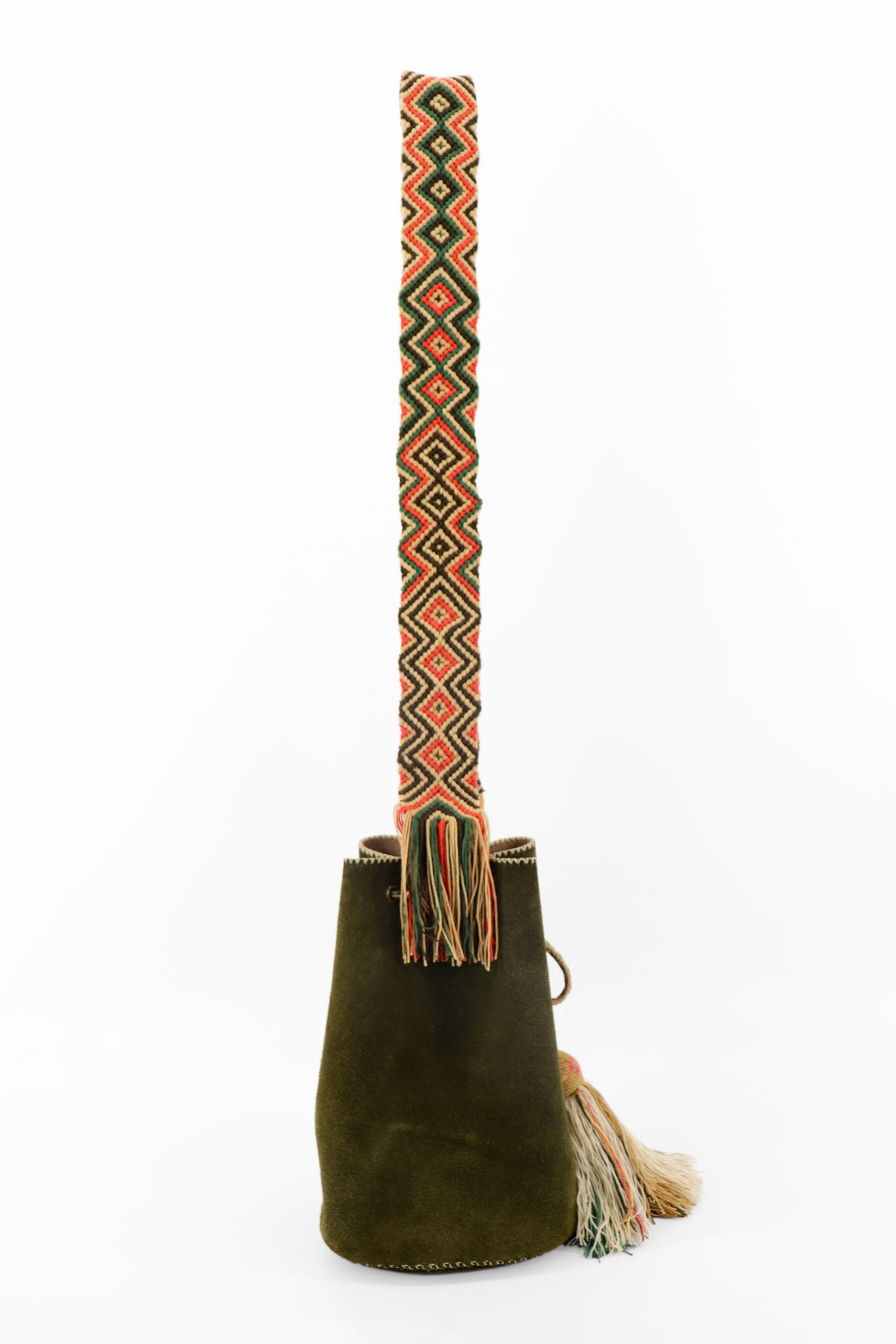 APÜNÜ BUCKET BAG LARGE / OLIVE GREEN SUEDE - BEIGE #110033