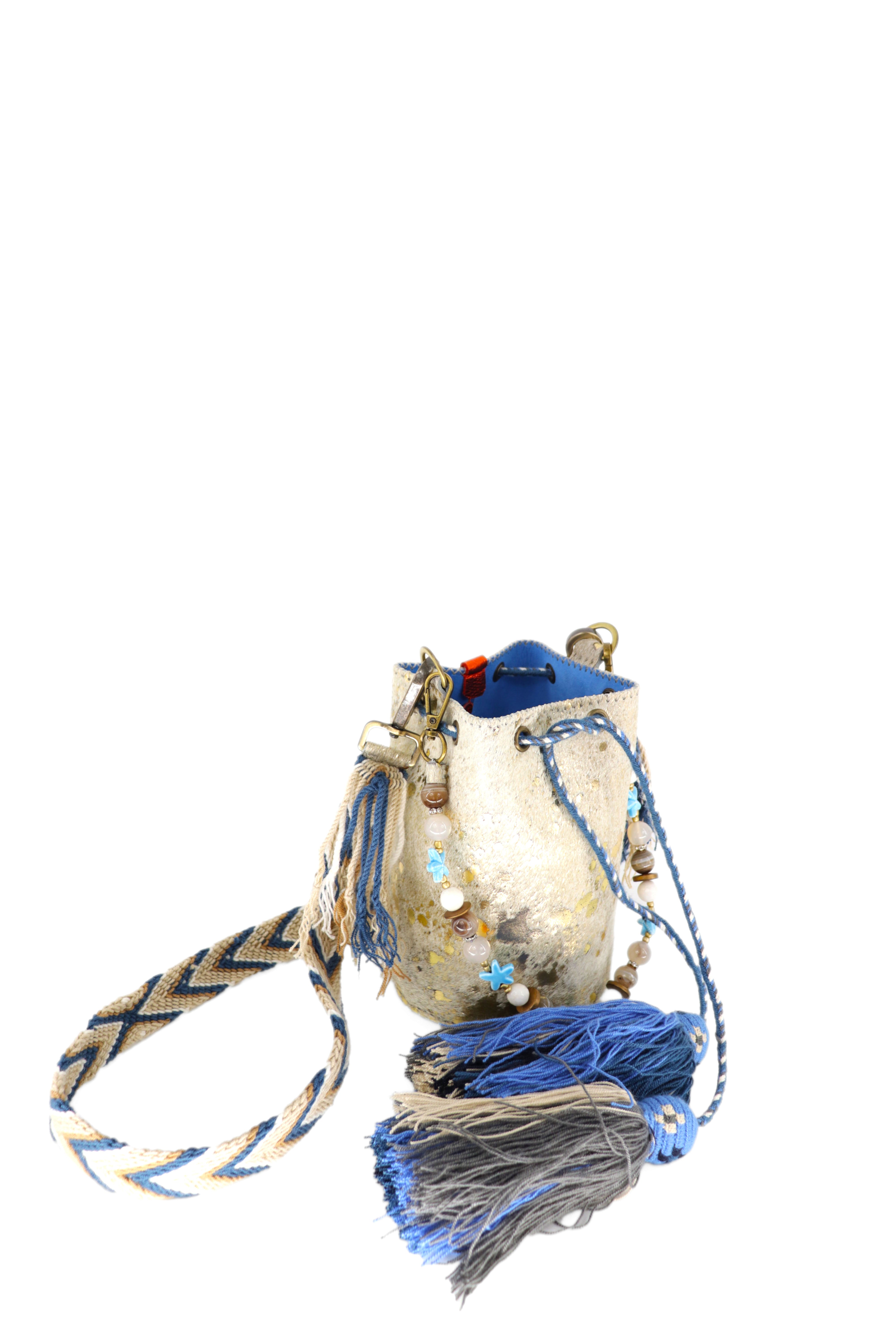 APÜNÜ BUCKET BAG X-SMALL FURRY / GOLD - CALI BLUE #350005