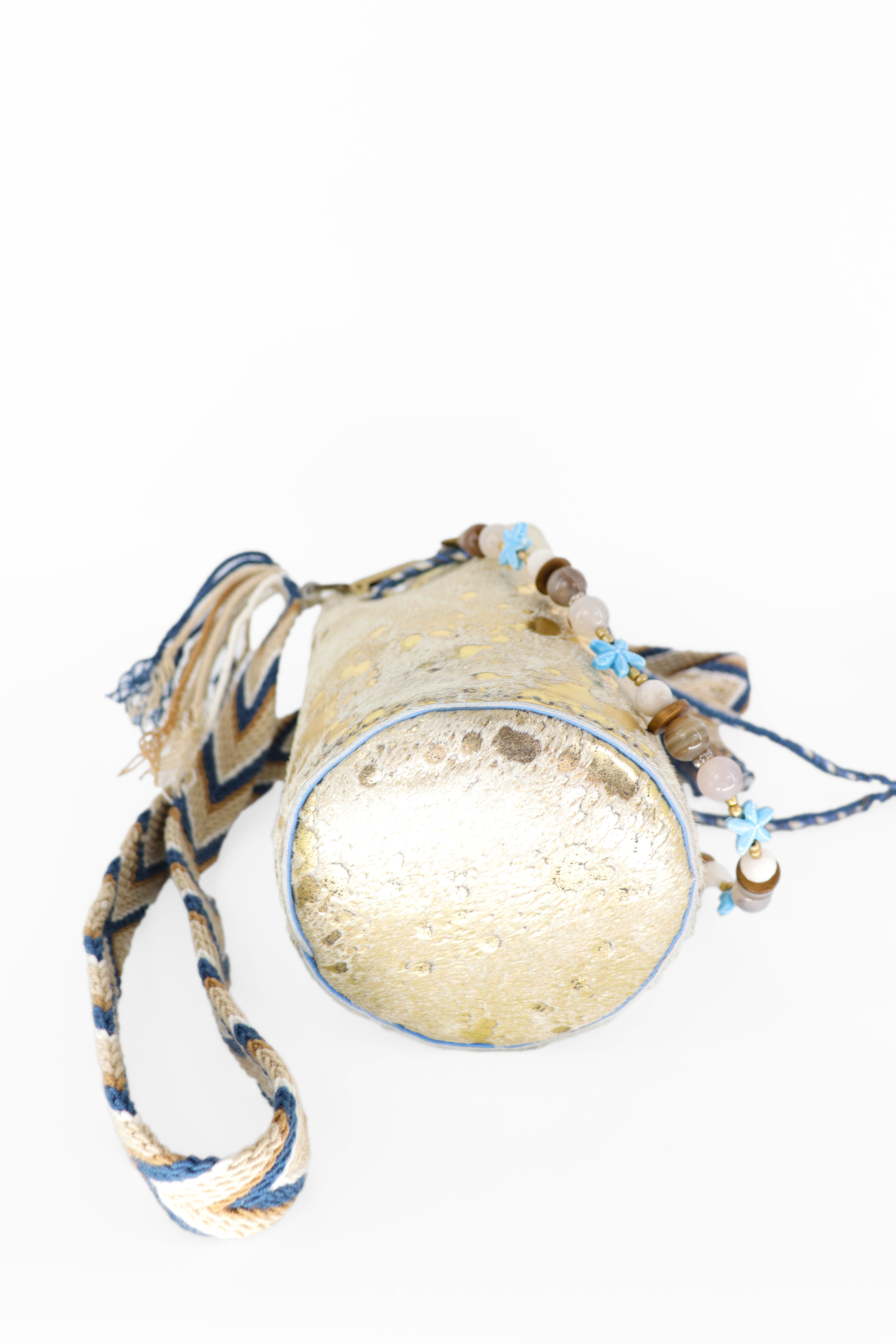 APÜNÜ BUCKET BAG X-SMALL FURRY / GOLD - CALI BLUE #350005