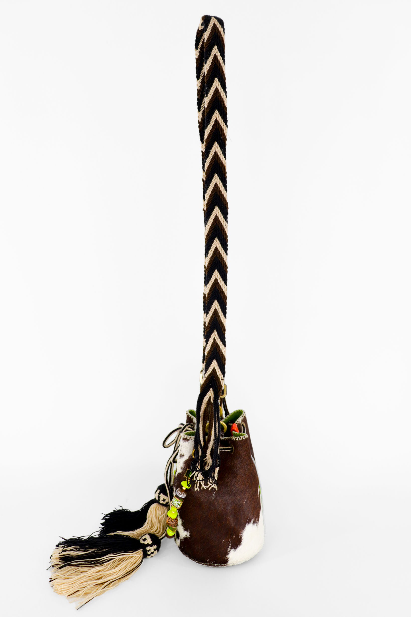 APÜNÜ BUCKET BAG  X-SMALL FURRY / BRW&WHI - LIME GREEN #350006