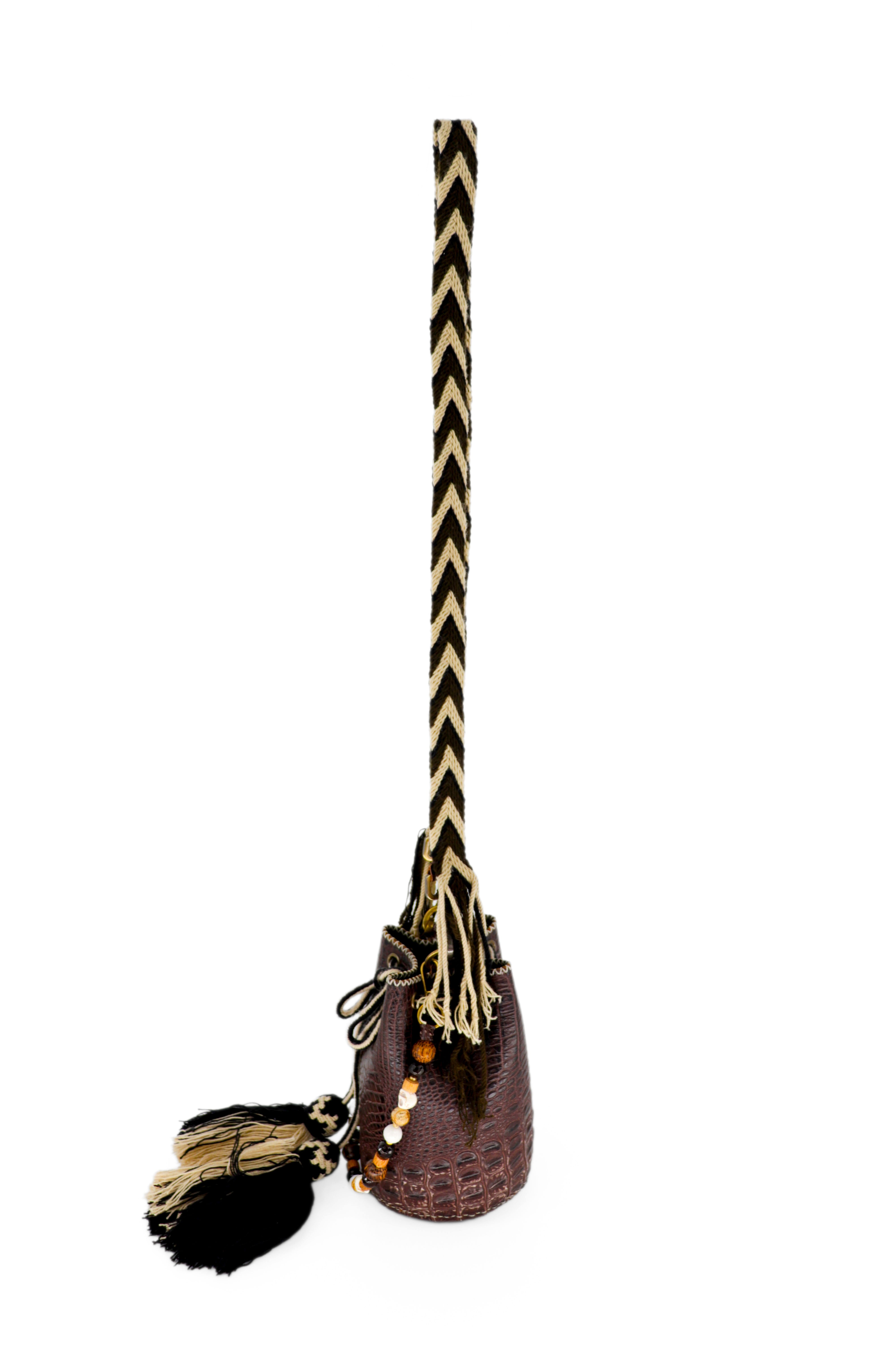 APÜNÜ BUCKET BAG X-SMALL / BRW CROCO - OLIVE #360001