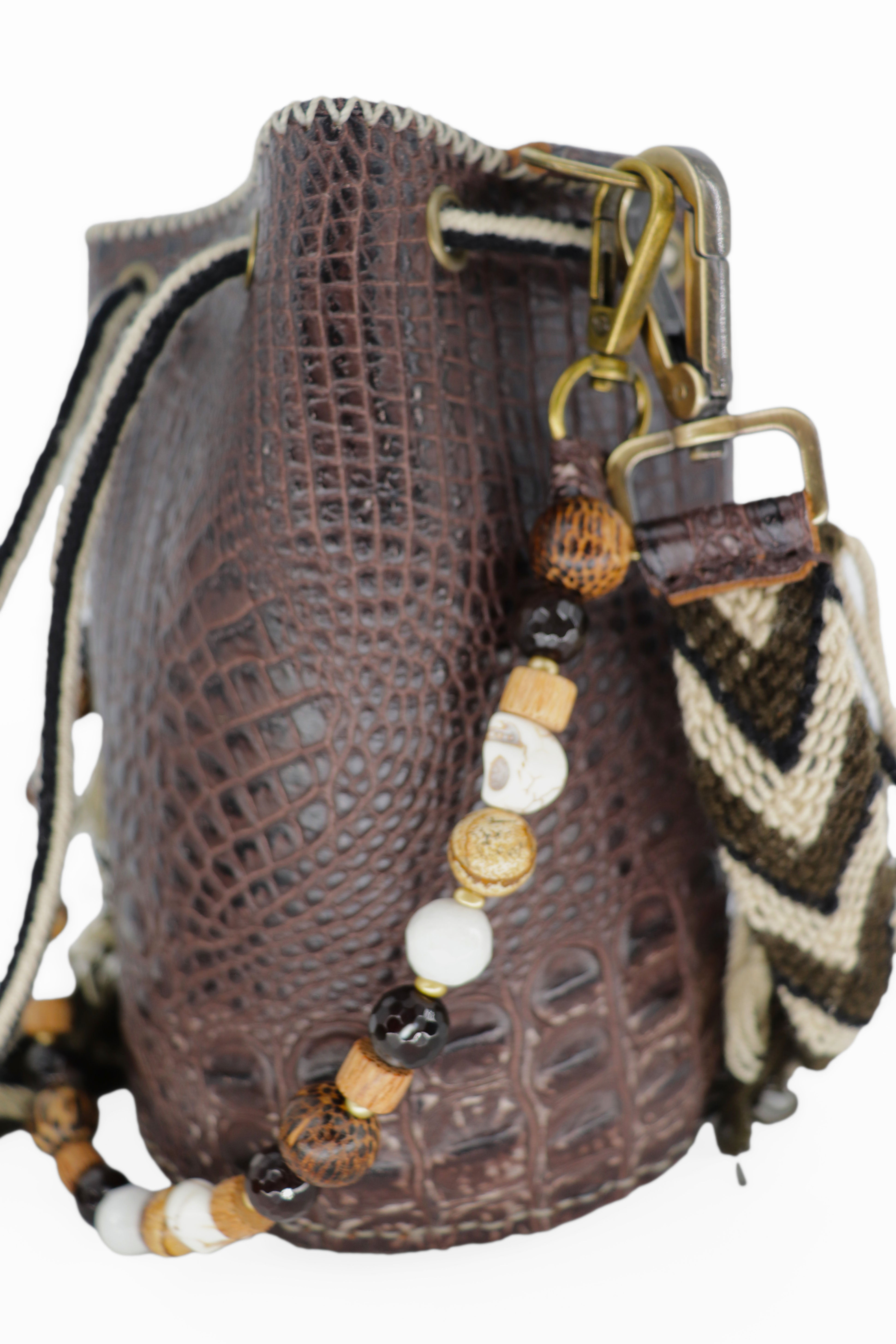 APÜNÜ BUCKET BAG X-SMALL / BRW CROCO - OLIVE #360001