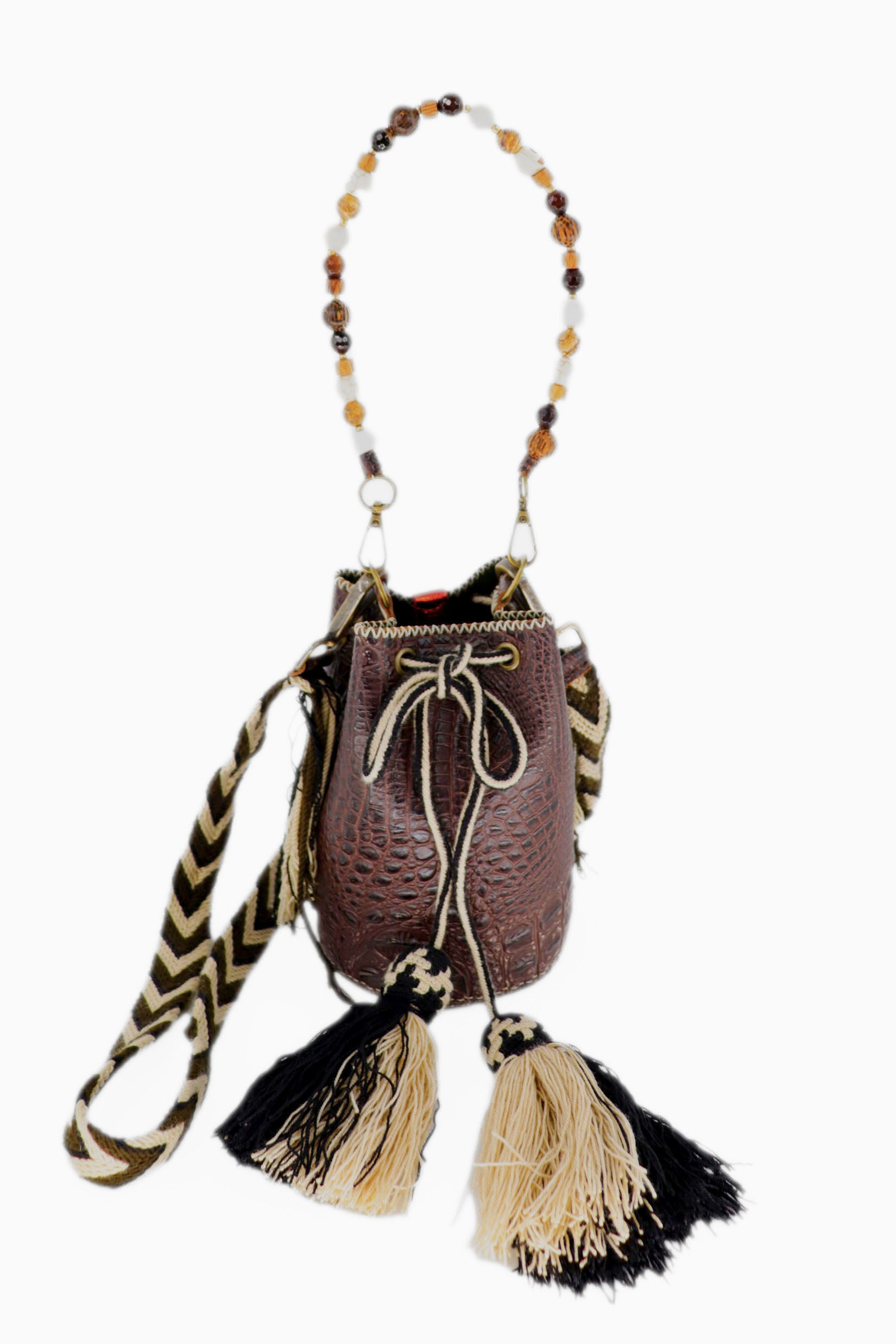 APÜNÜ BUCKET BAG X-SMALL / BRW CROCO - OLIVE #360001