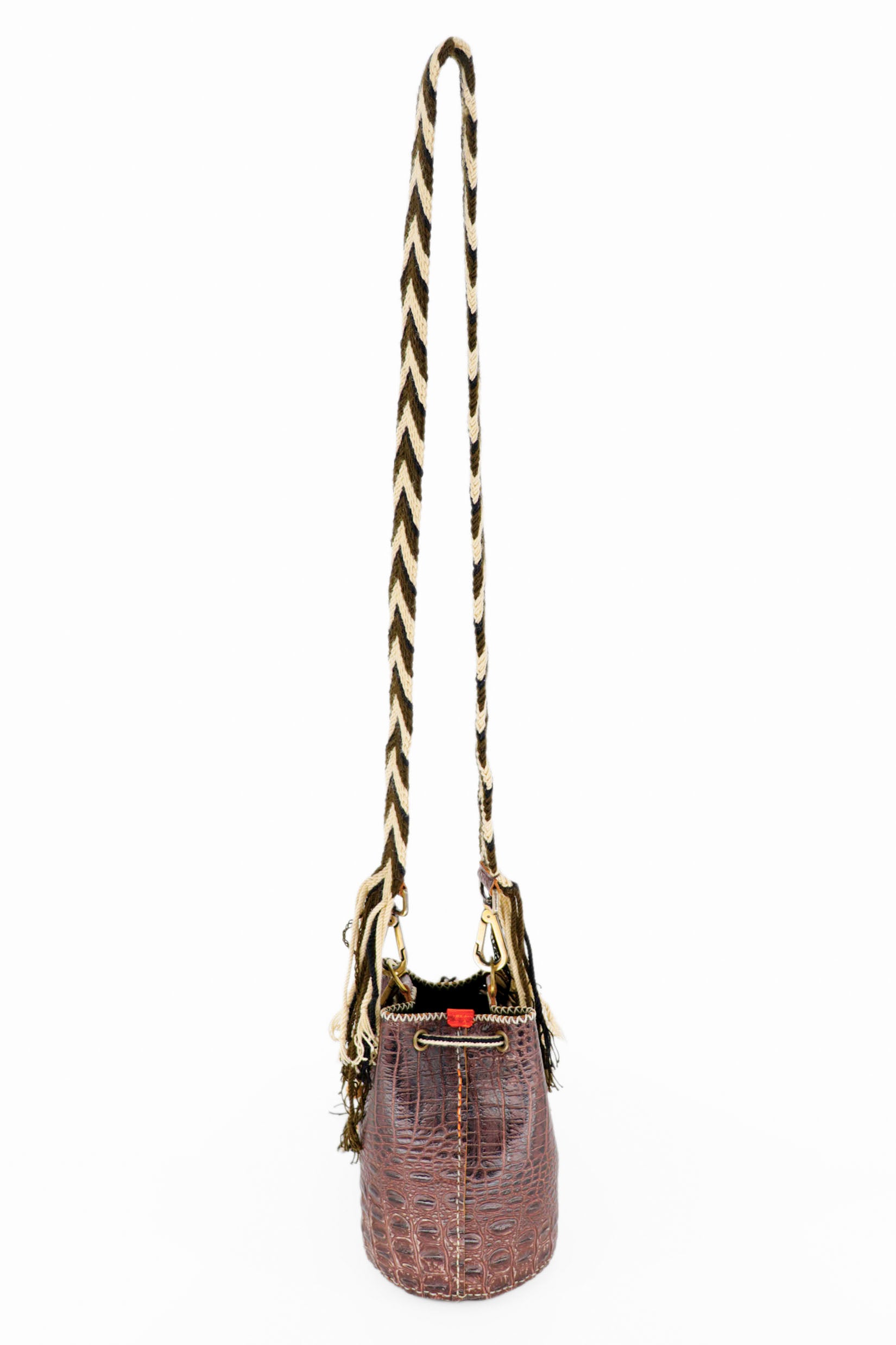 APÜNÜ BUCKET BAG X-SMALL / BRW CROCO - OLIVE #360001