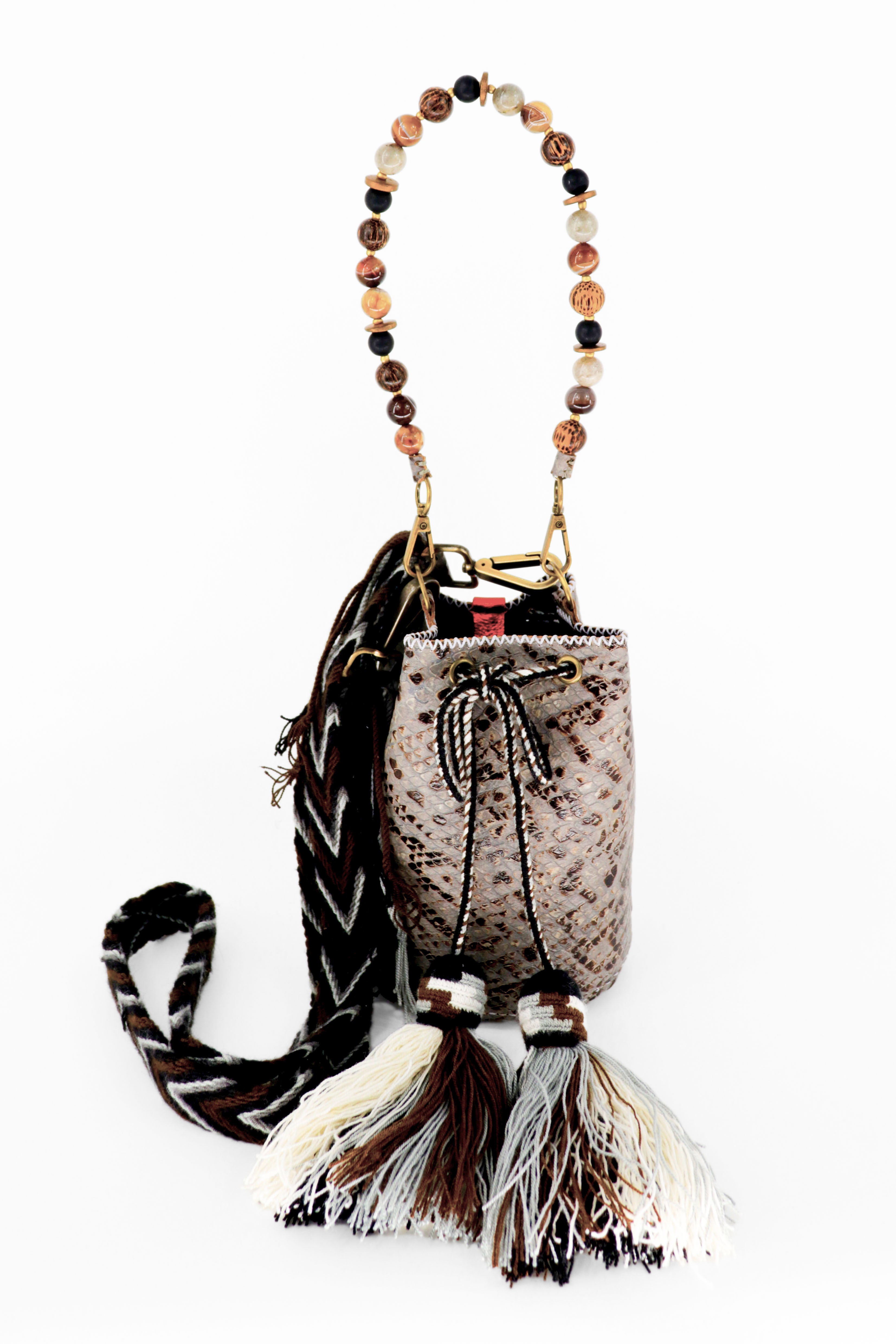 APÜNÜ BUCKET BAG X-SMALL / BRW GREY PYTHON - DRK BRW #360002