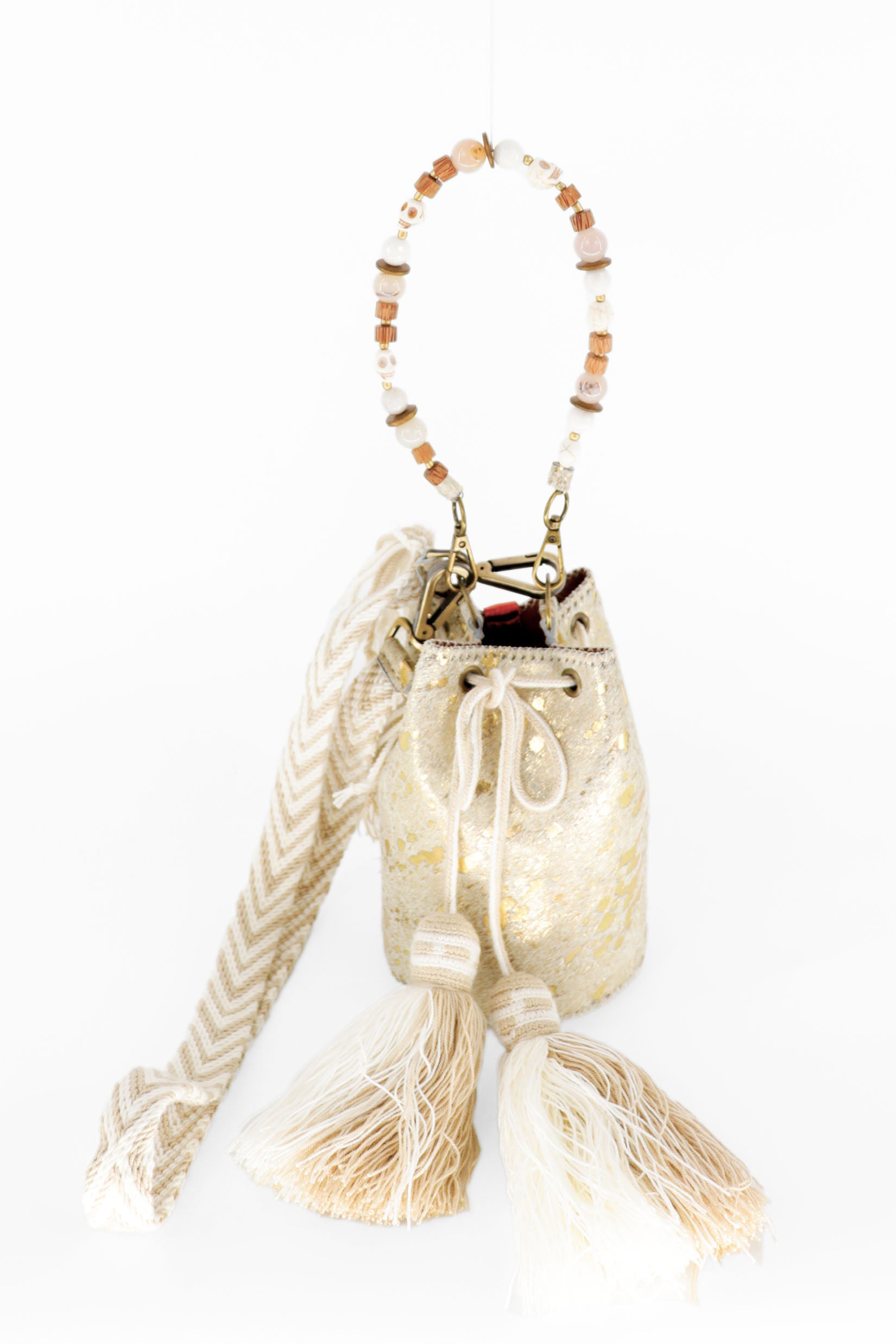APÜNÜ BUCKET BAG X-SMALL FURRY / GOLD  - COL BRW #350001