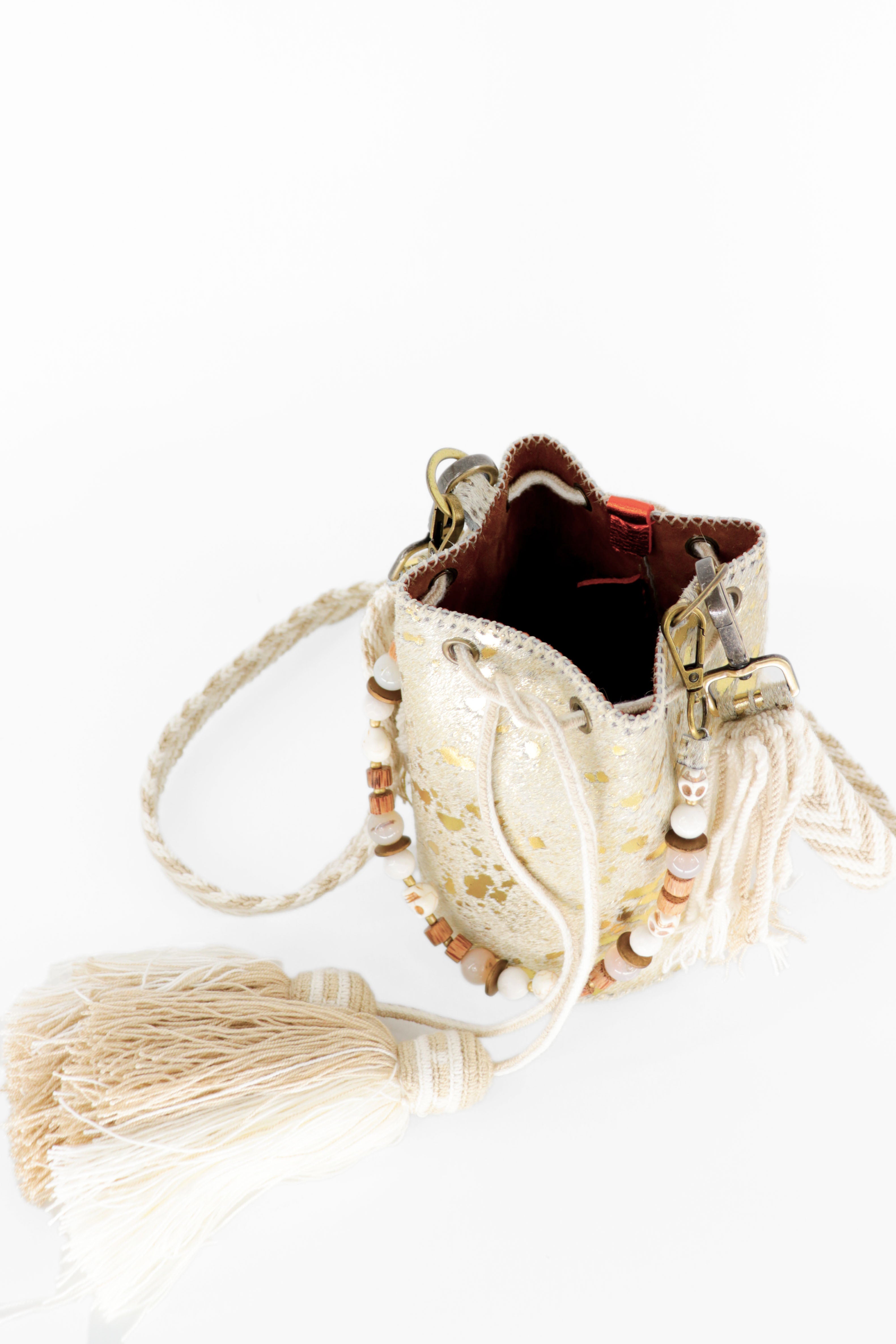 APÜNÜ BUCKET BAG X-SMALL FURRY / GOLD  - COL BRW #350001