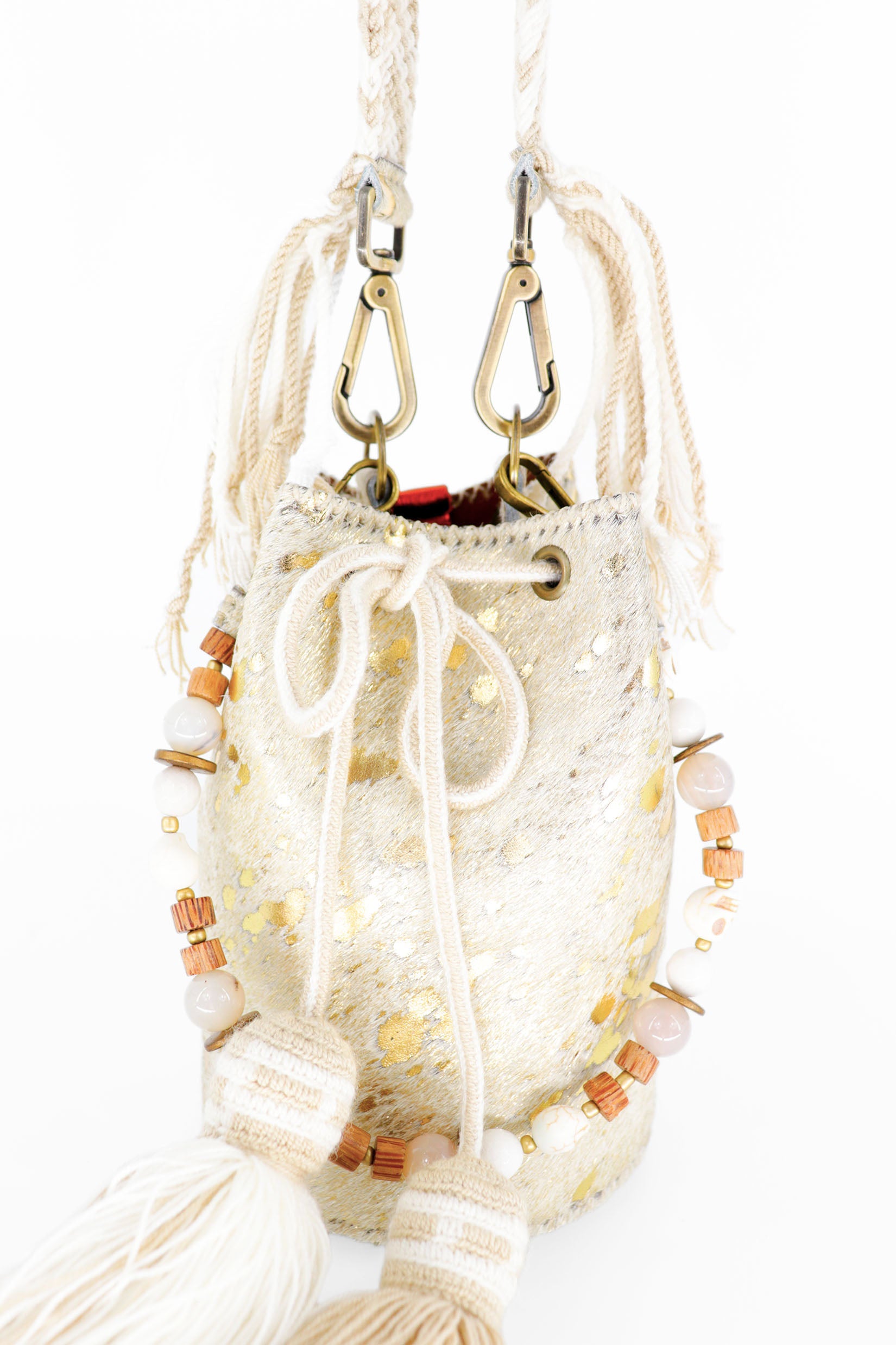 APÜNÜ BUCKET BAG X-SMALL FURRY / GOLD  - COL BRW #350001