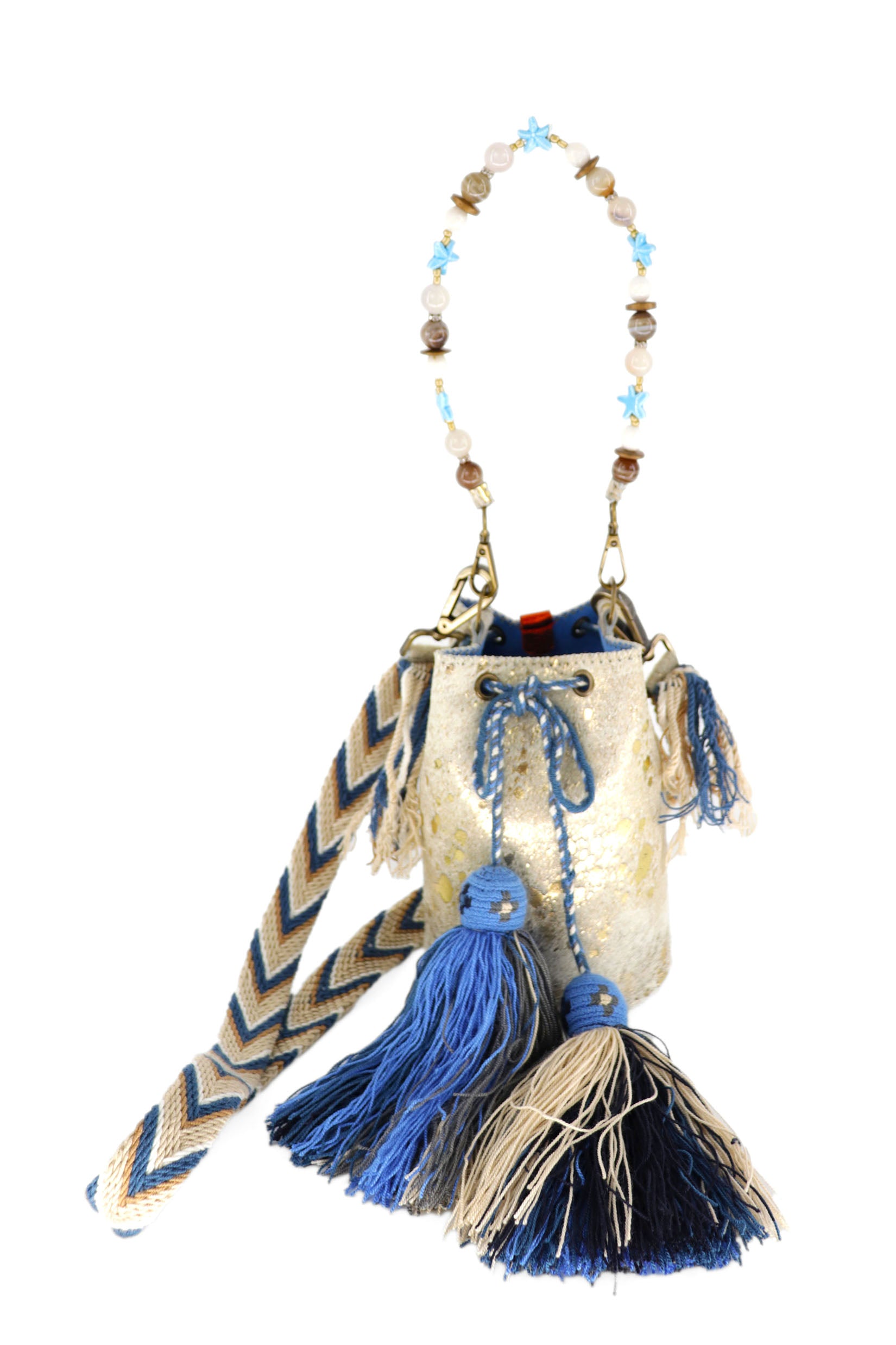 APÜNÜ BUCKET BAG X-SMALL FURRY / GOLD - CALI BLUE #350005