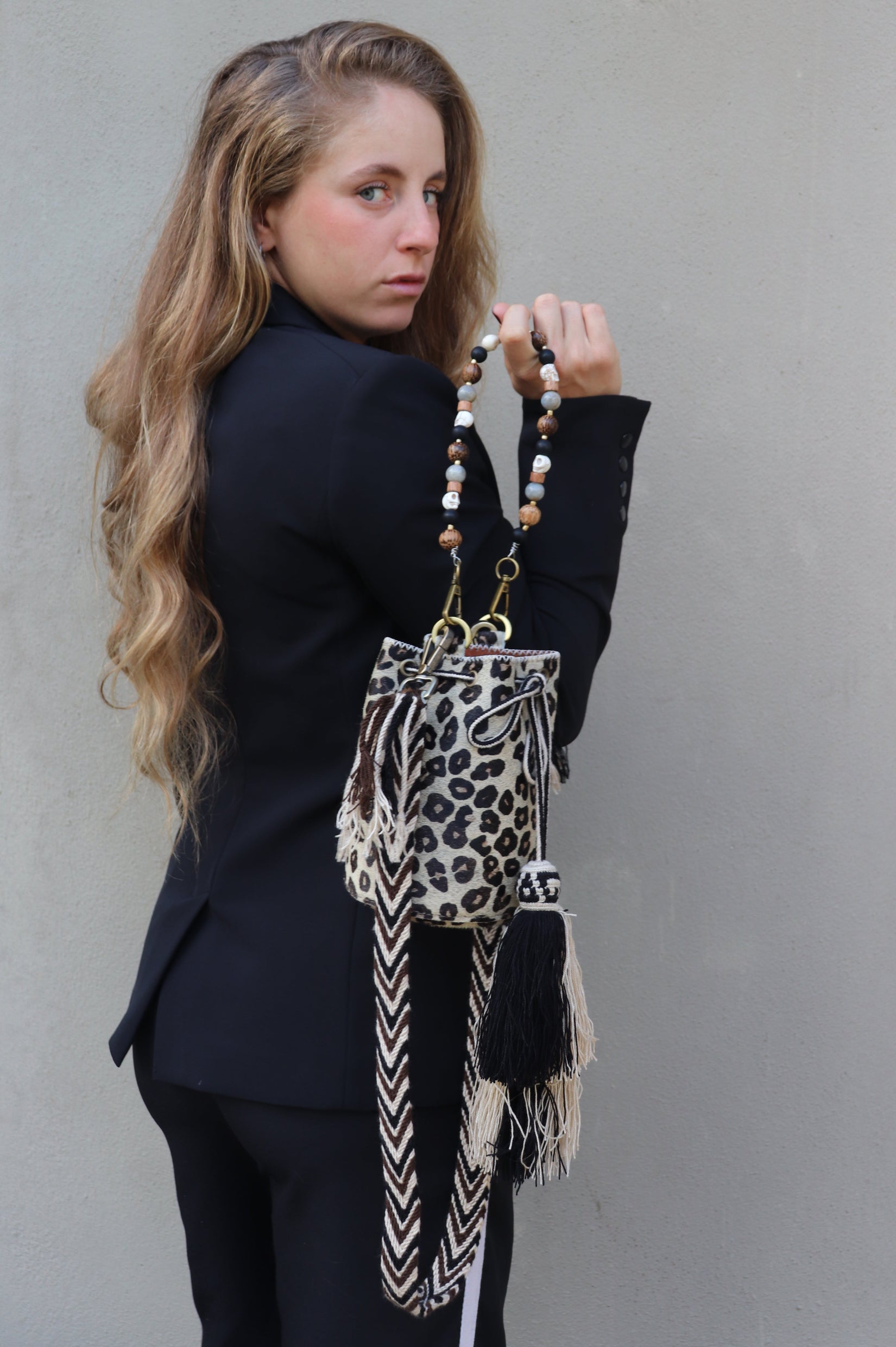 APÜNÜ BUCKET BAG X-SMALL FURRY / LEOPARD - COL BRW #350003