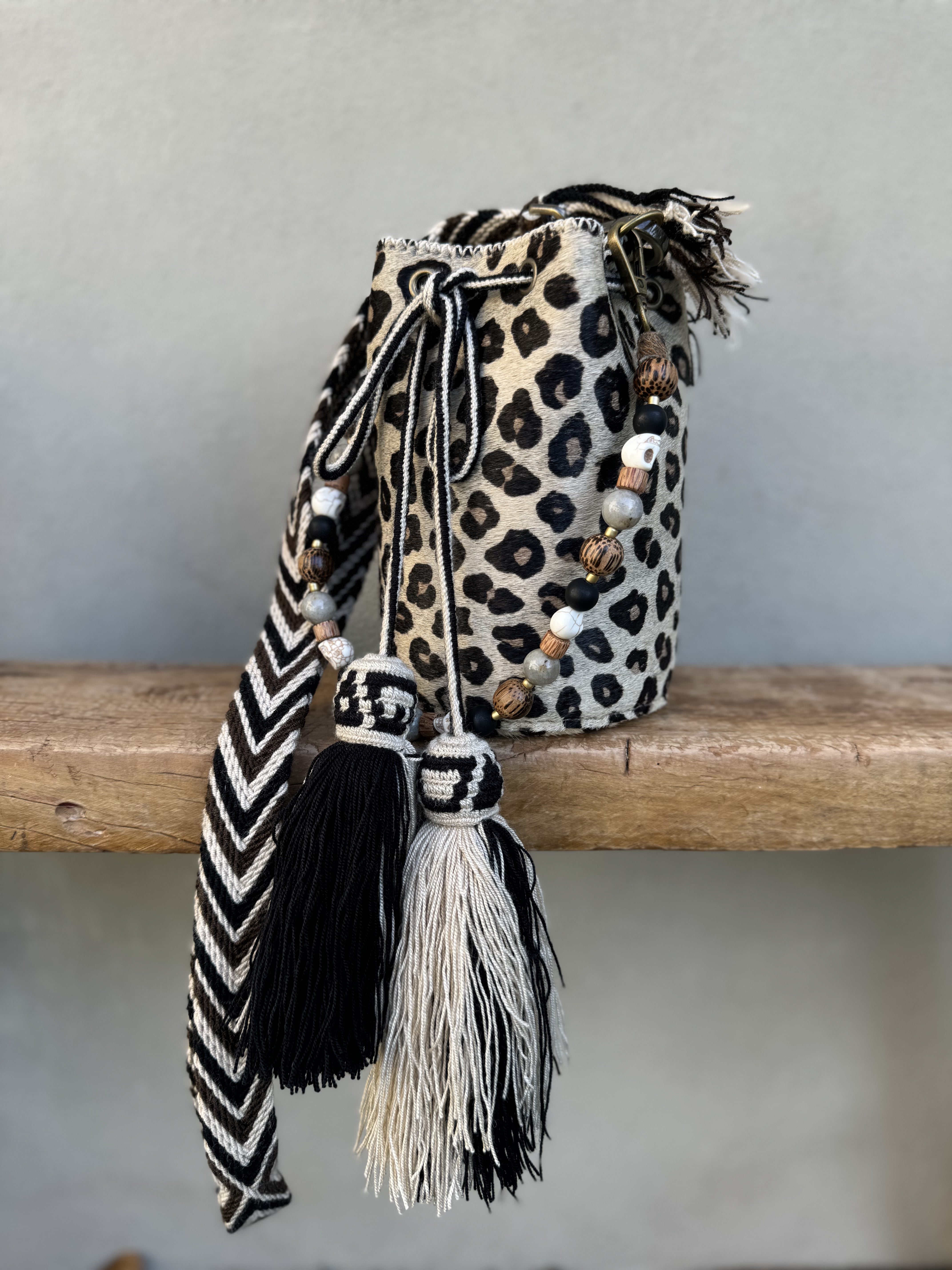 APÜNÜ BUCKET BAG X-SMALL FURRY / LEOPARD - COL BRW #350003