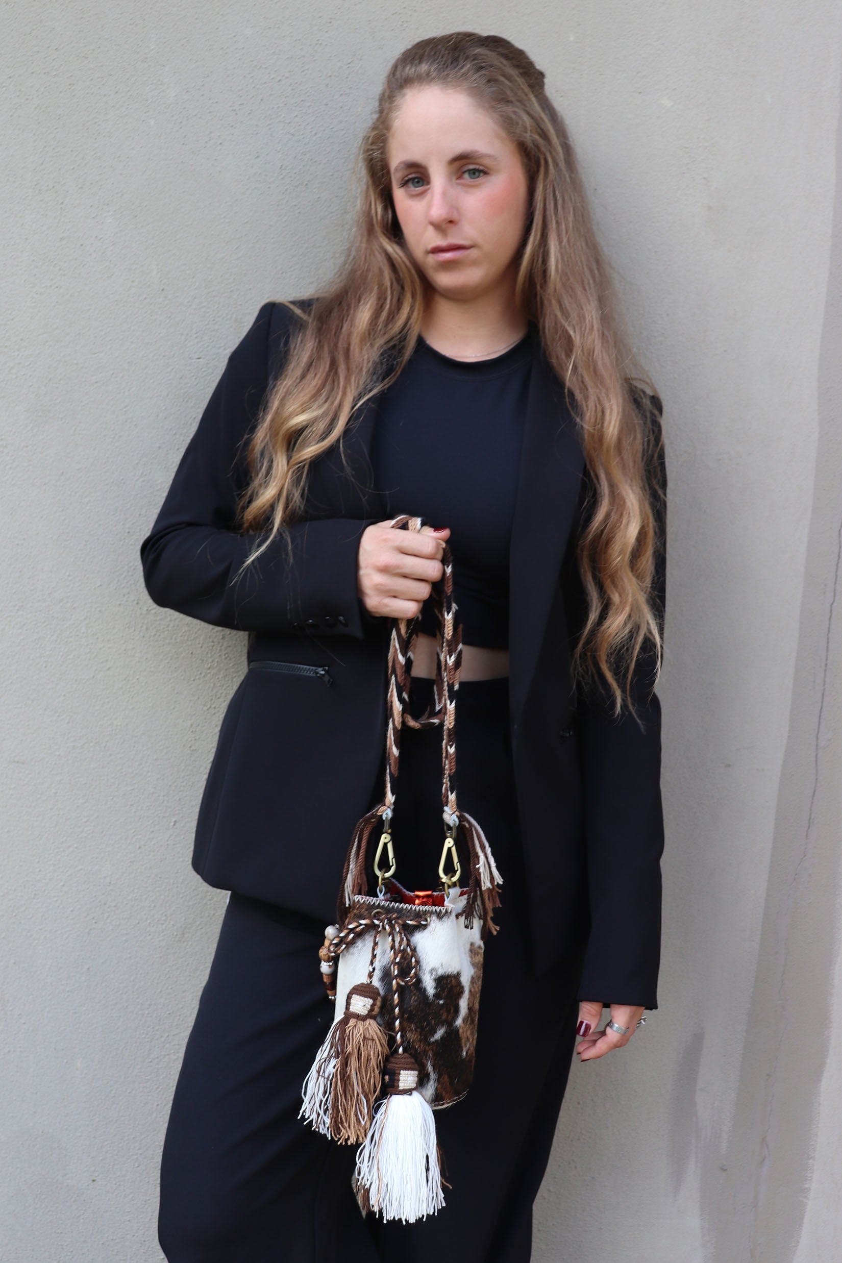 APÜNÜ BUCKET BAG X-SMALL FURRY / BRW&WH - ORANGE #350007