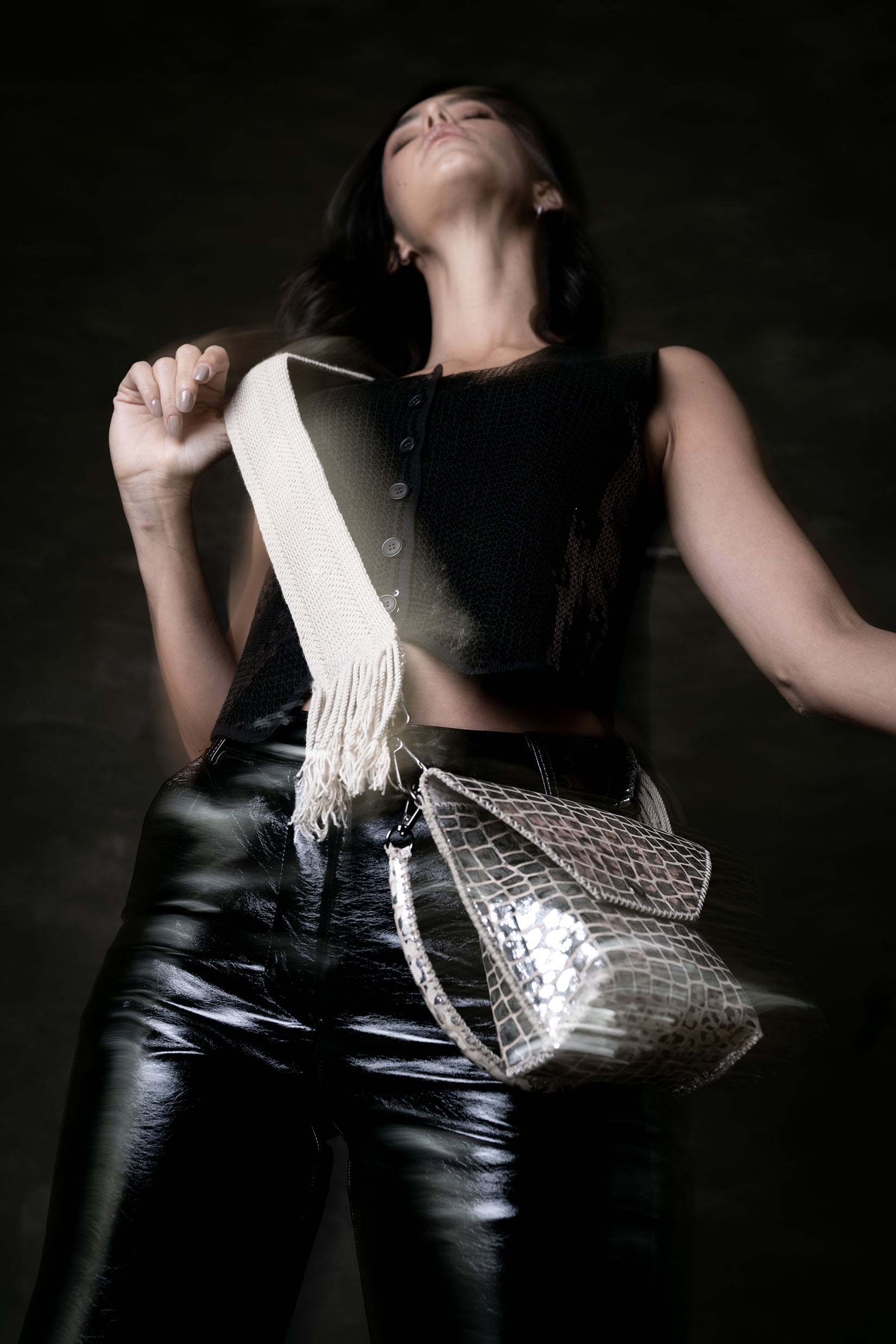 PIAMA TOTE BAG X-SMALL CROCO MIX / SILVER GRAY - BEIGE #340008